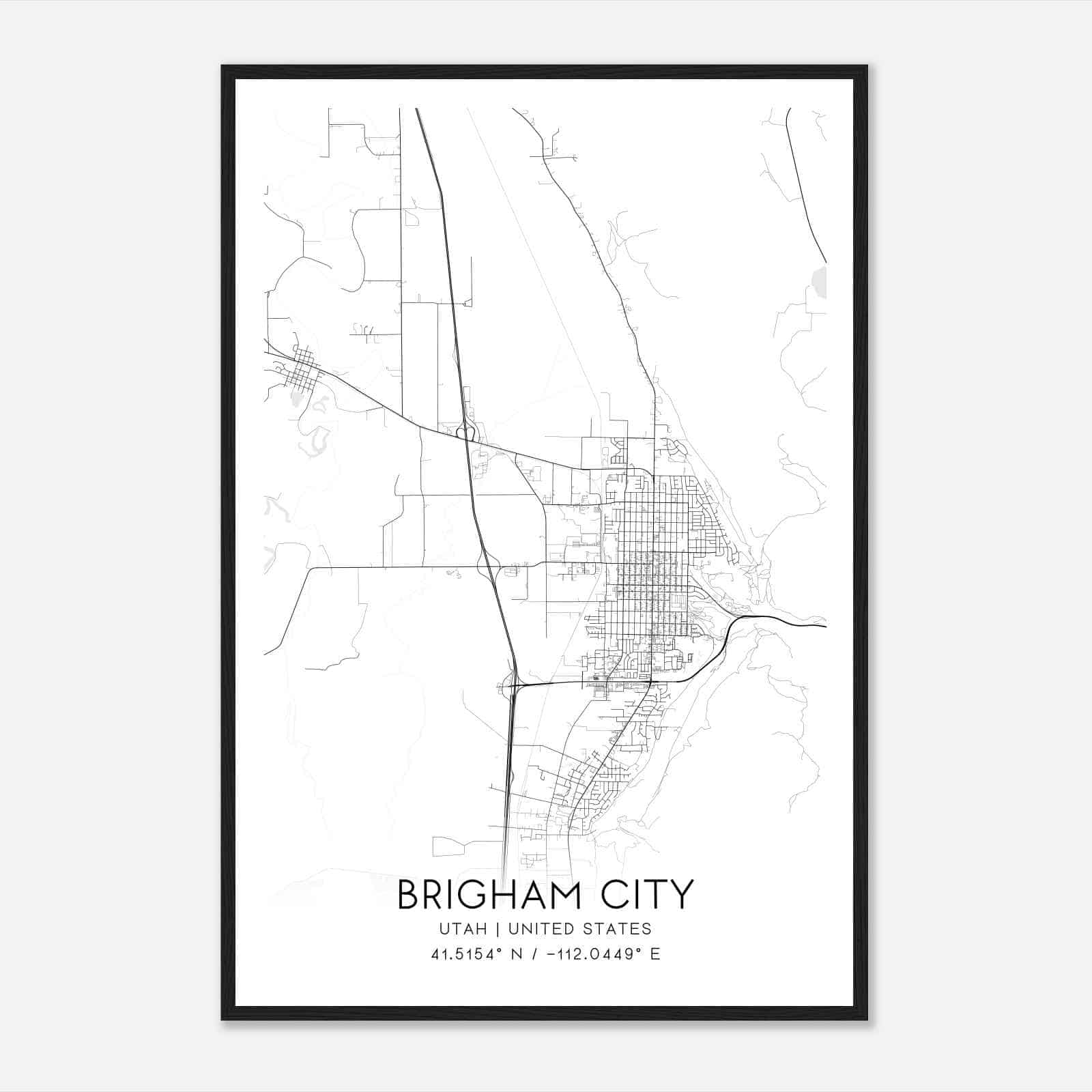 Brigham City Utah Map Poster, Modern Home Decor Wall Art Print