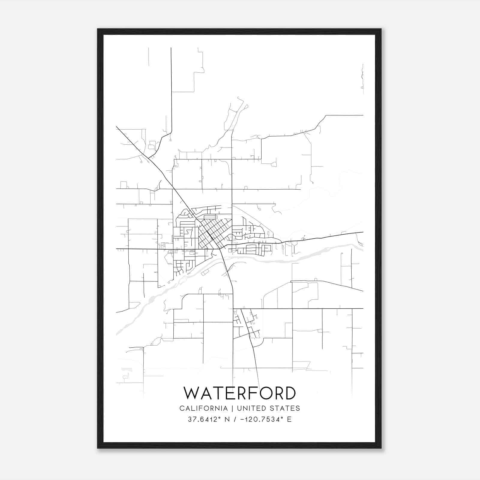 Waterford California Map Poster, Modern Home Decor Wall Art Print