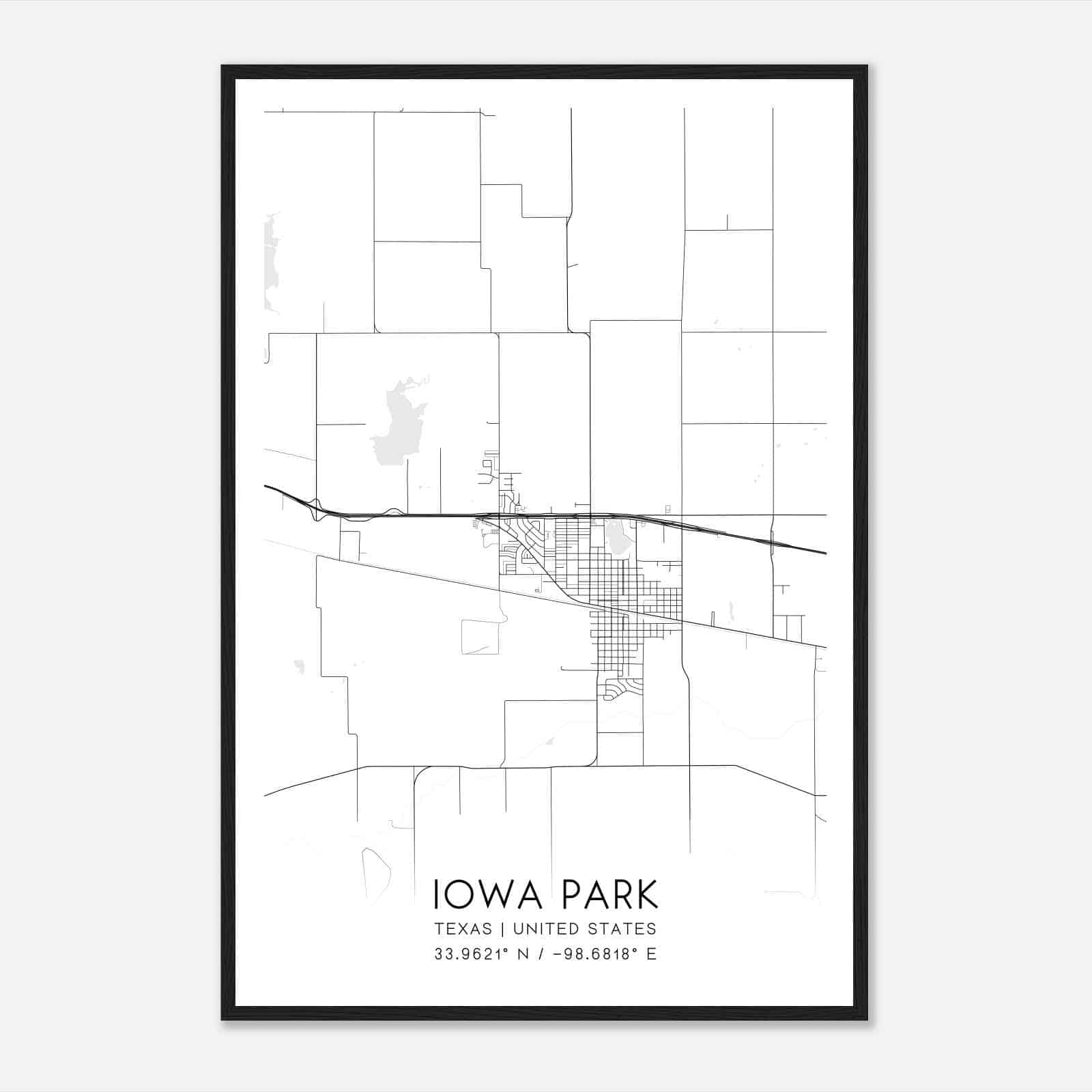 Iowa Park Texas Map Poster, Modern Home Decor Wall Art Print