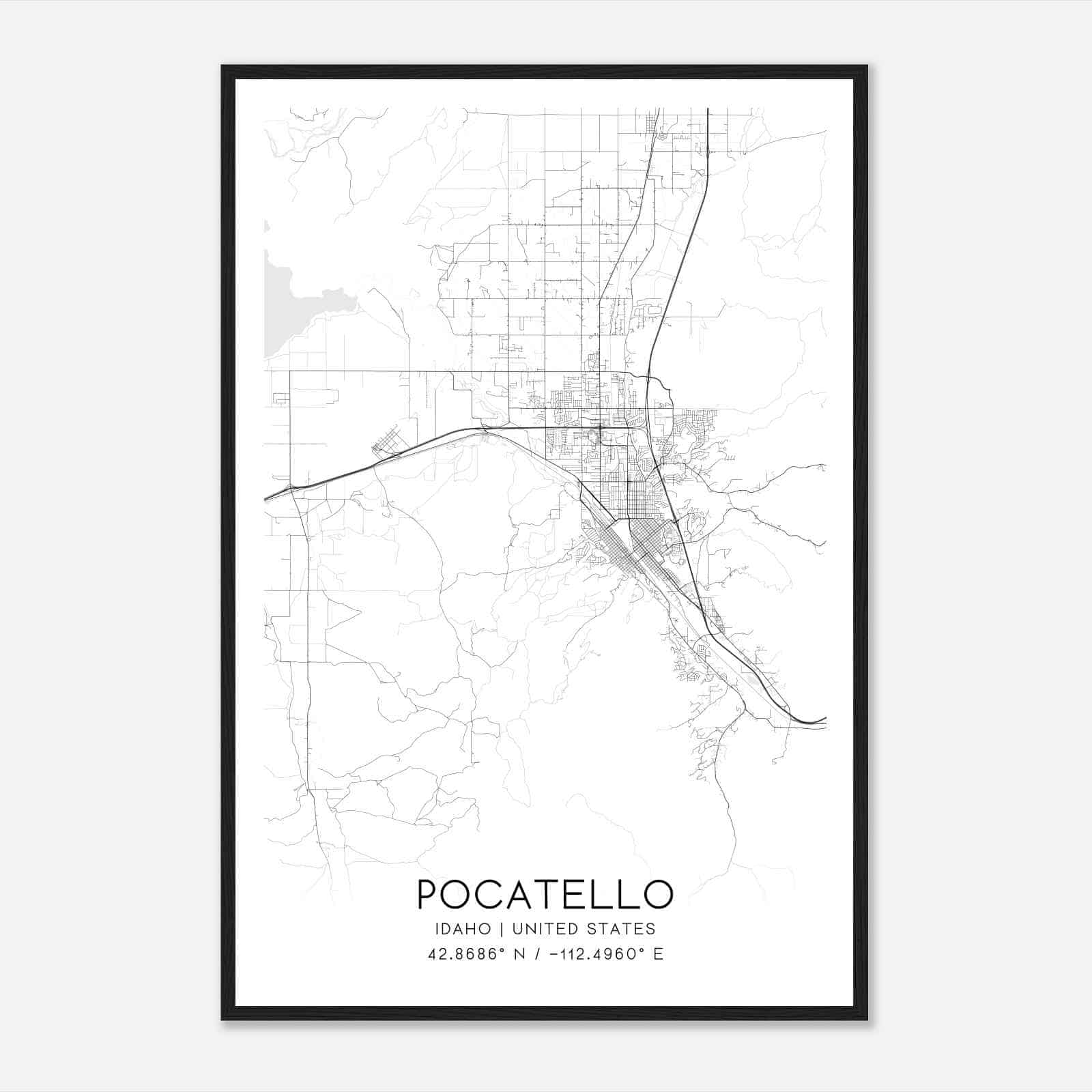 Pocatello Idaho Map Poster, Modern Home Decor Wall Art Print