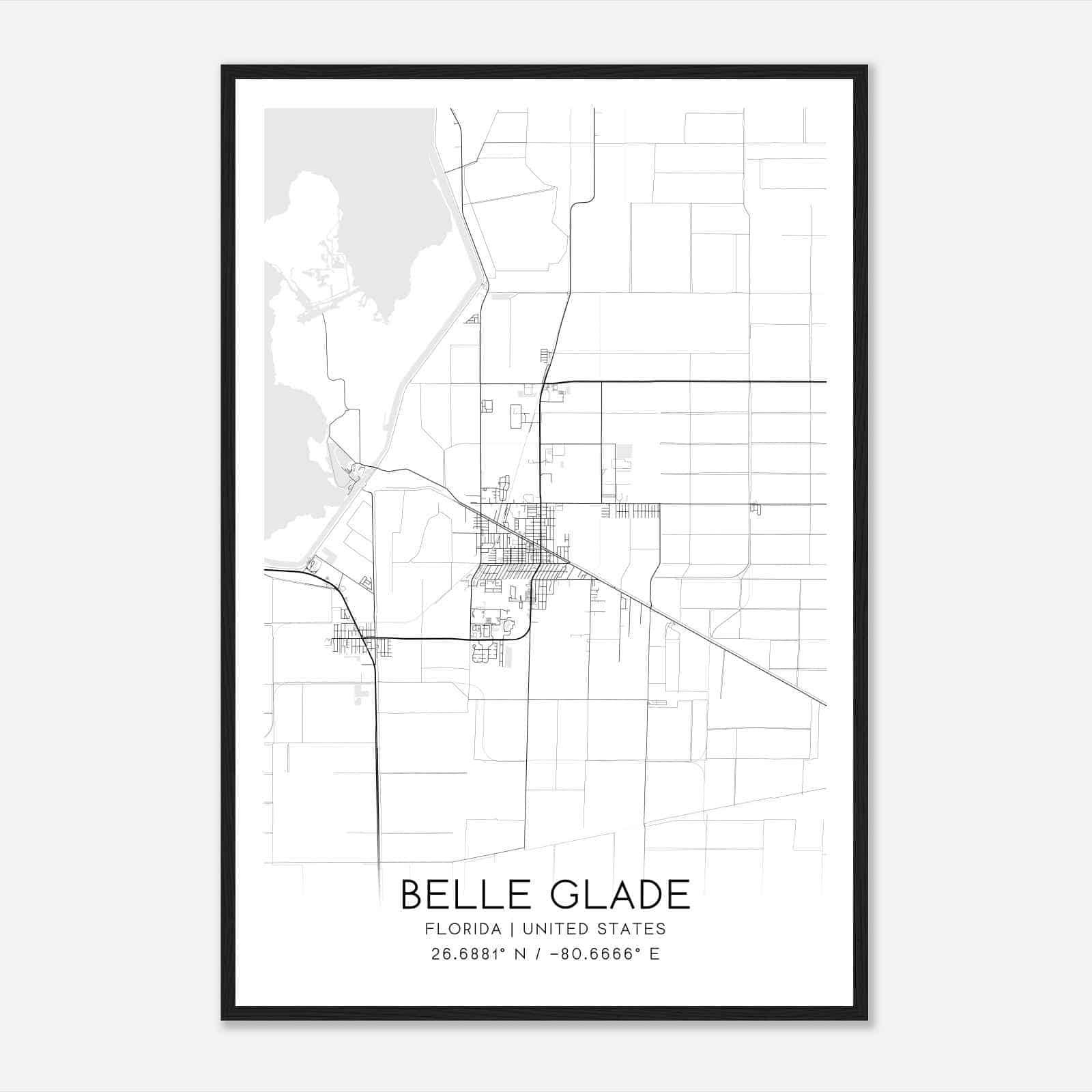 Belle Glade Florida Map Poster, Modern Home Decor Wall Art Print
