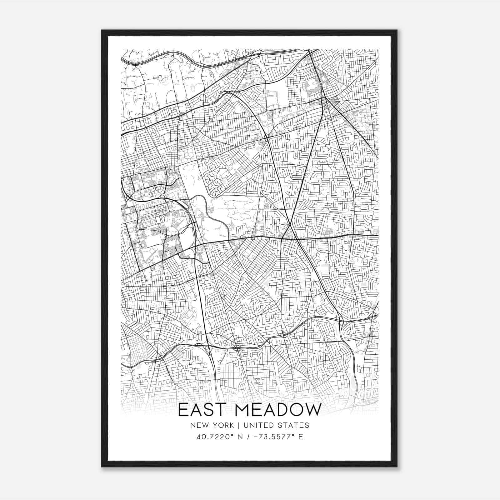 East Meadow New York Map Poster, Modern Home Decor Wall Art Print