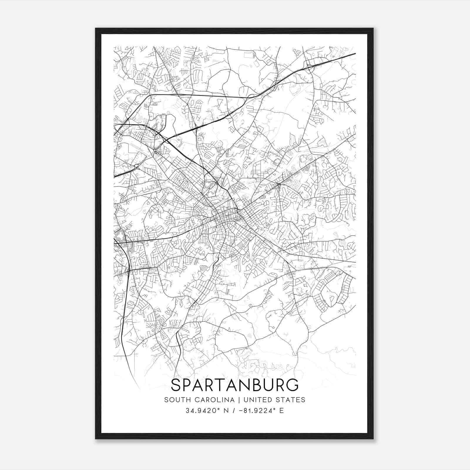 Spartanburg South Carolina Map Poster, Modern Home Decor Wall Art Print