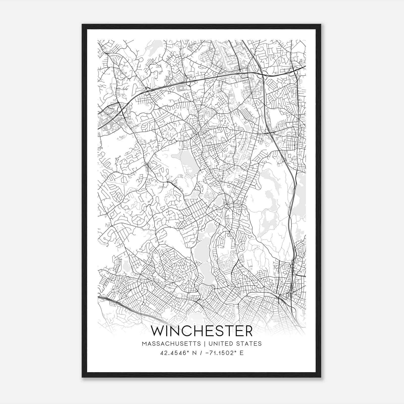 Winchester Massachusetts Map Poster, Modern Home Decor Wall Art Print