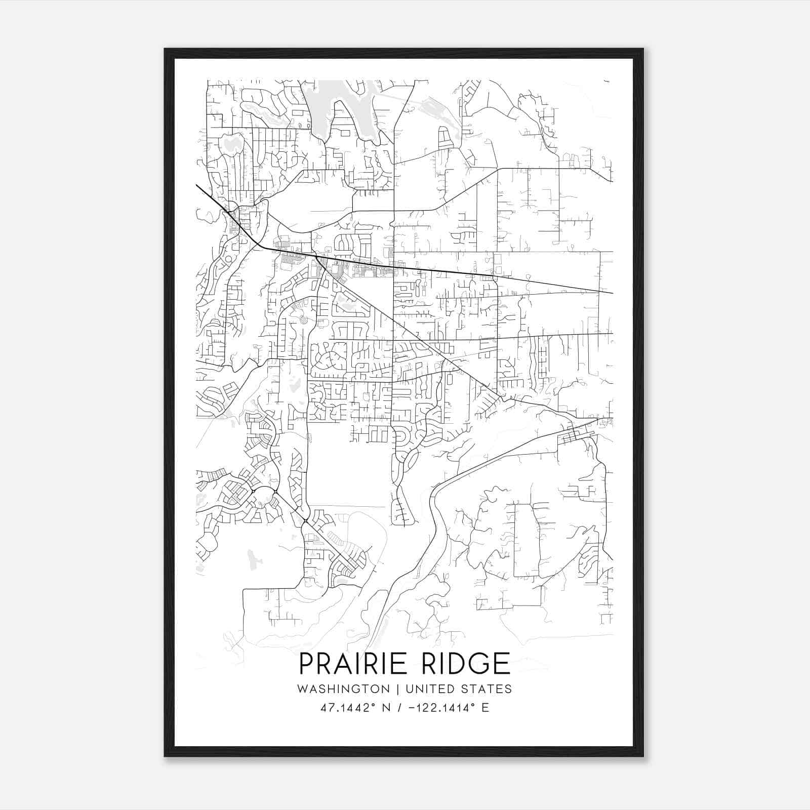 Prairie Ridge Washington Map Poster, Modern Home Decor Wall Art Print