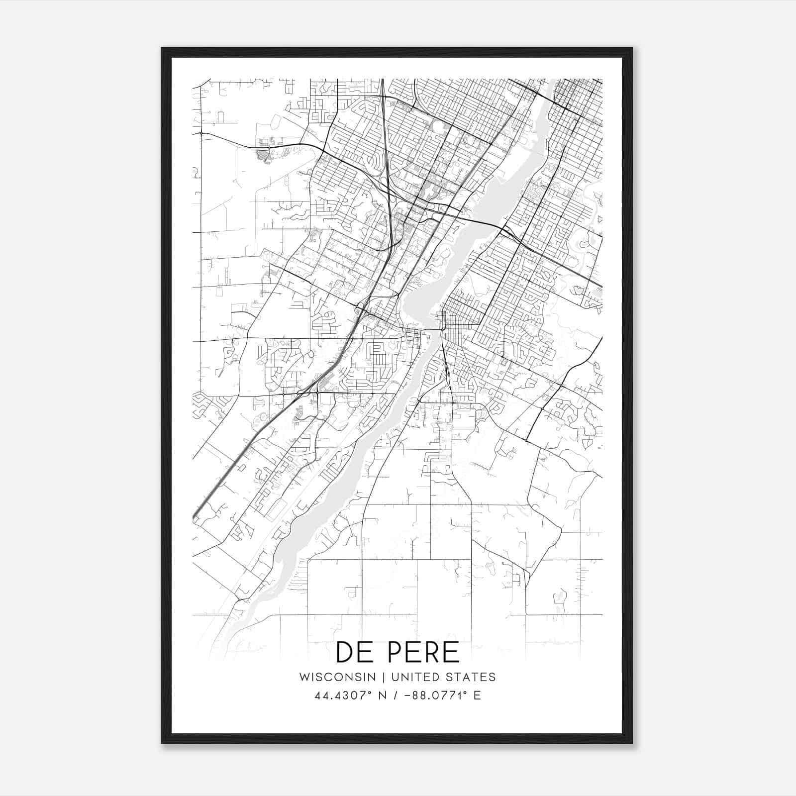 De Pere Wisconsin Map Poster, Modern Home Decor Wall Art Print