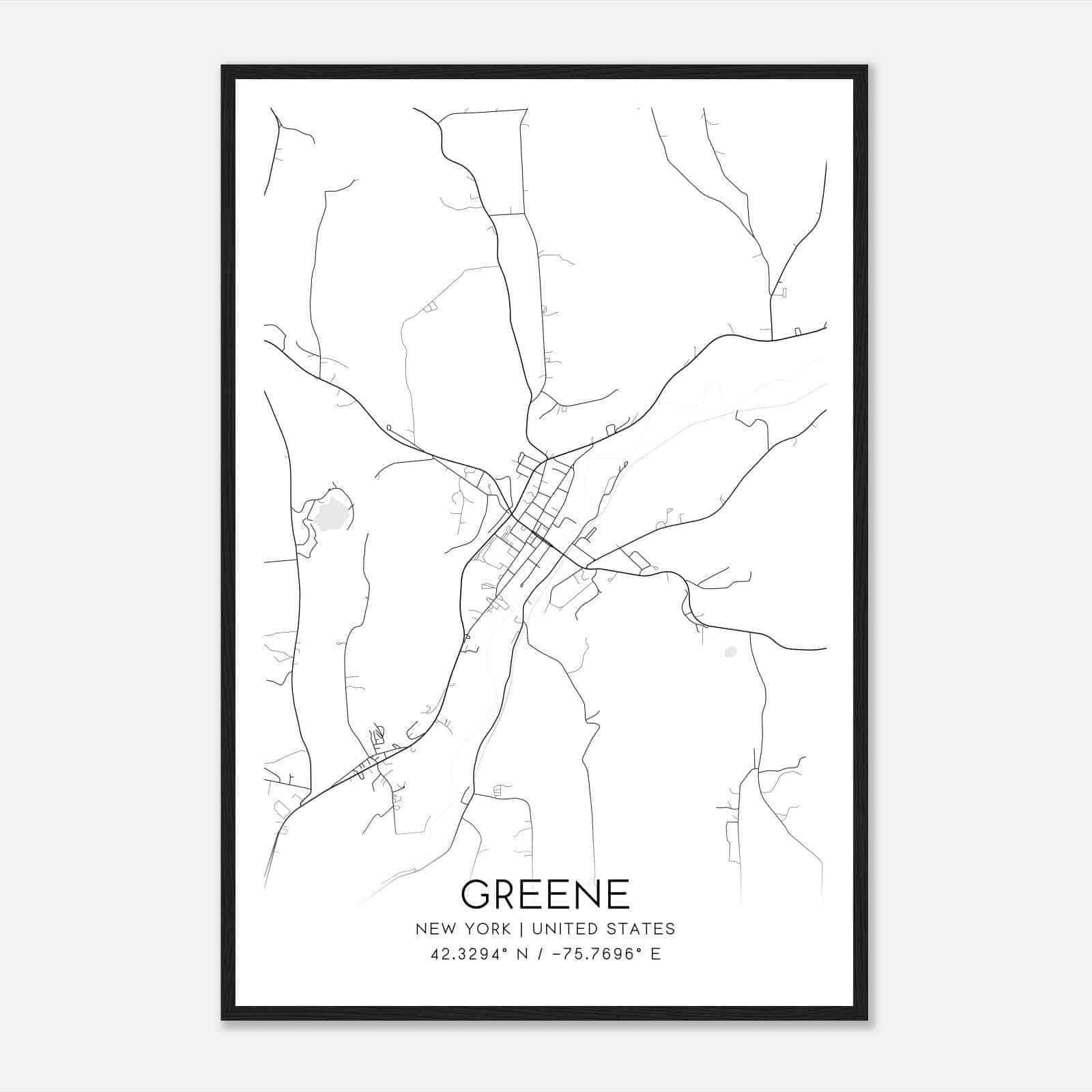 Greene New York Map Poster, Modern Home Decor Wall Art Print