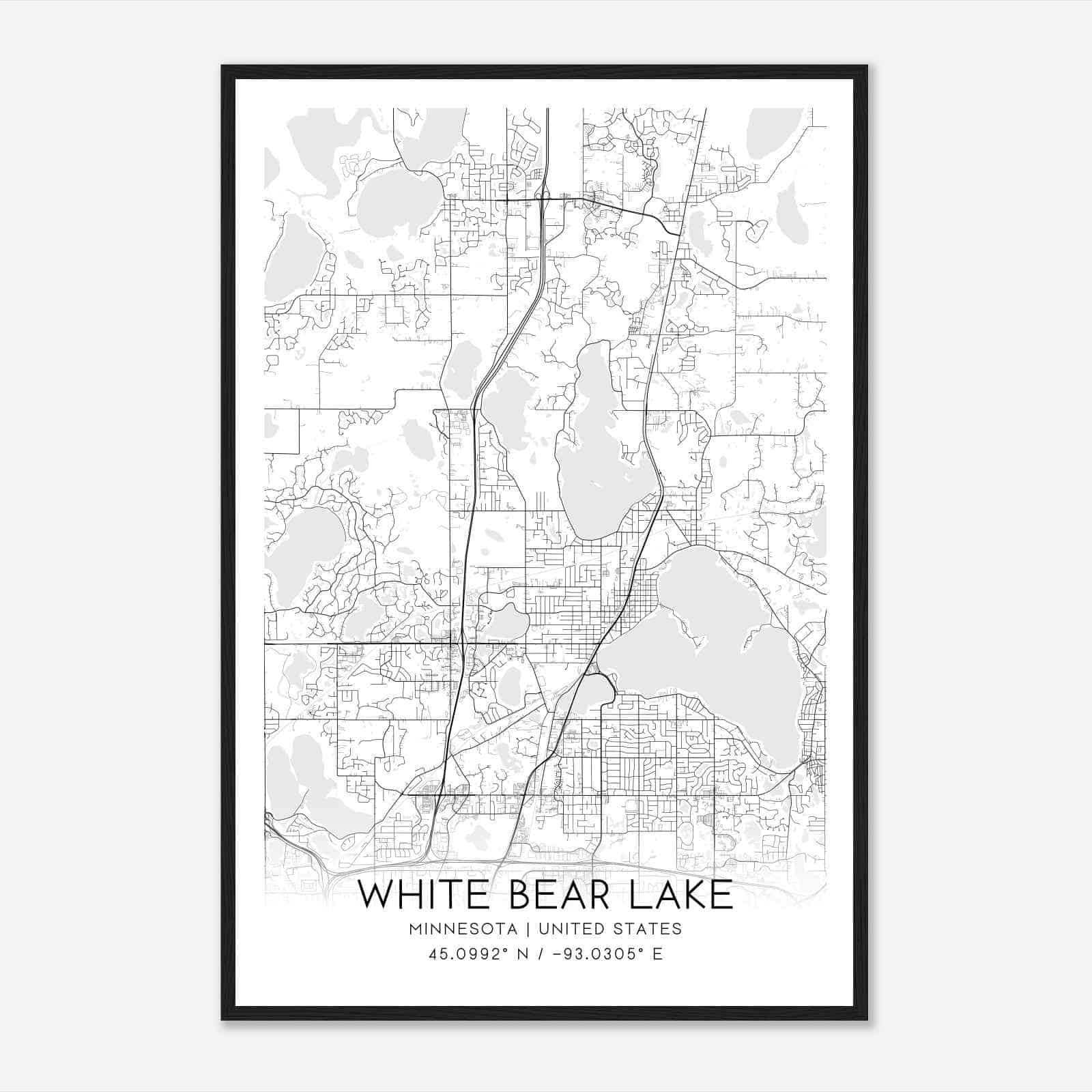 White Bear Lake Minnesota Map Poster, Modern Home Decor Wall Art Print