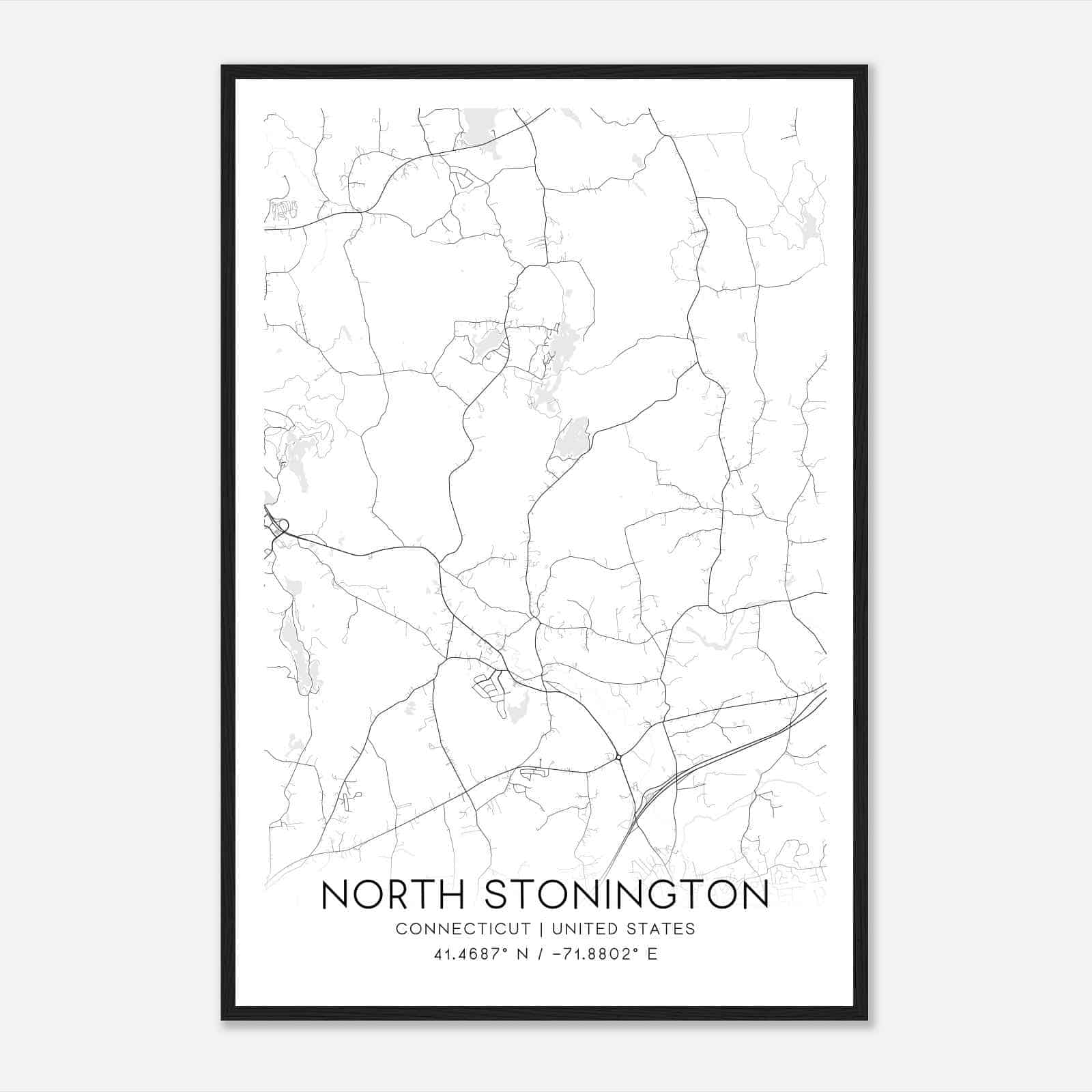 North Stonington Connecticut Map Poster, Modern Home Decor Wall Art Print