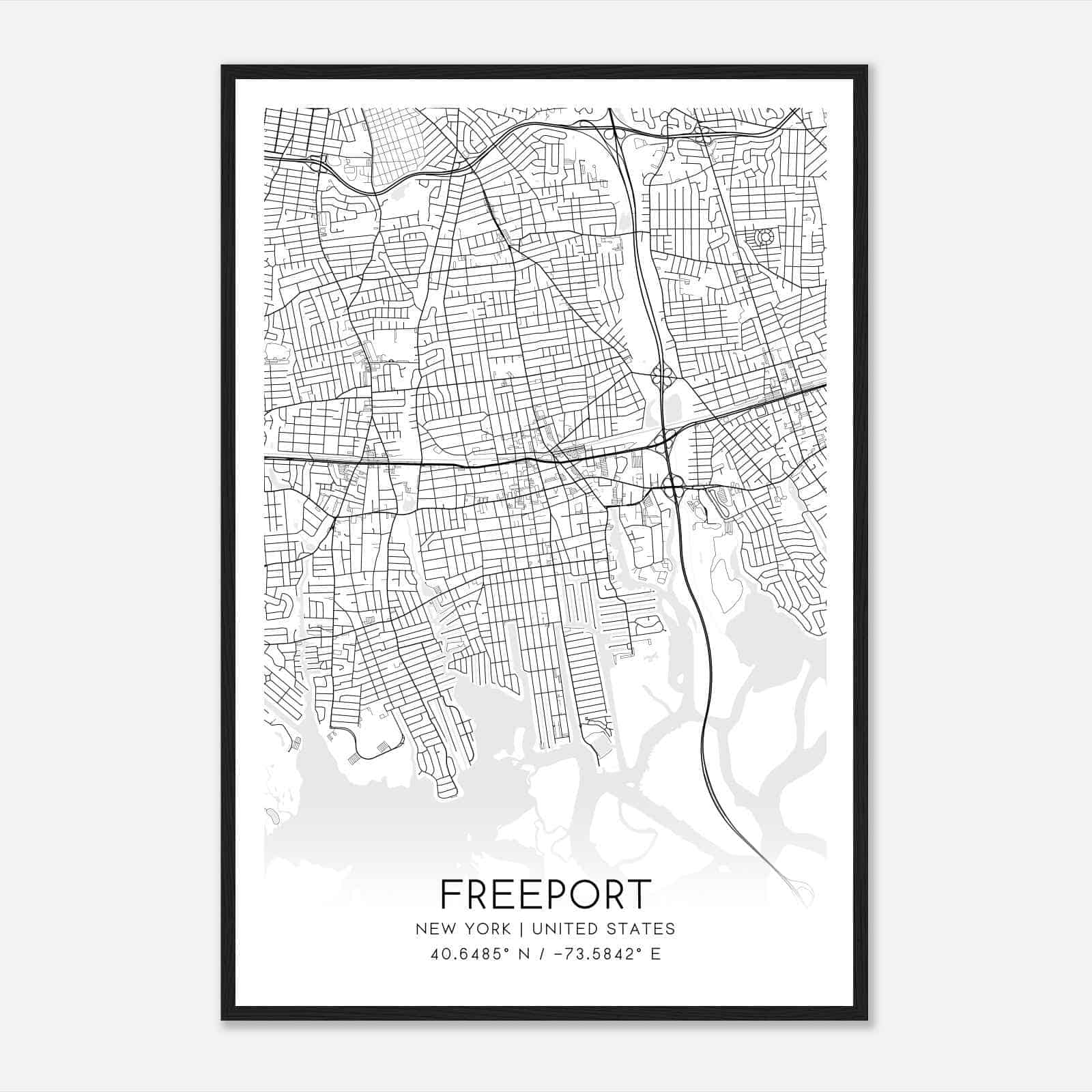 Freeport New York Map Poster, Modern Home Decor Wall Art Print