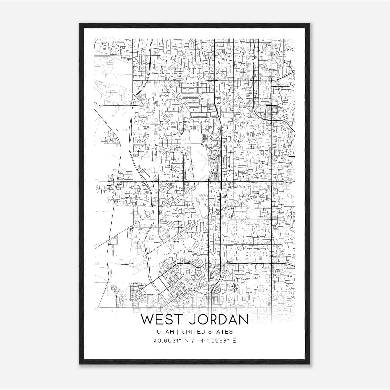 West Jordan Utah Map Poster, Modern Home Decor Wall Art Print