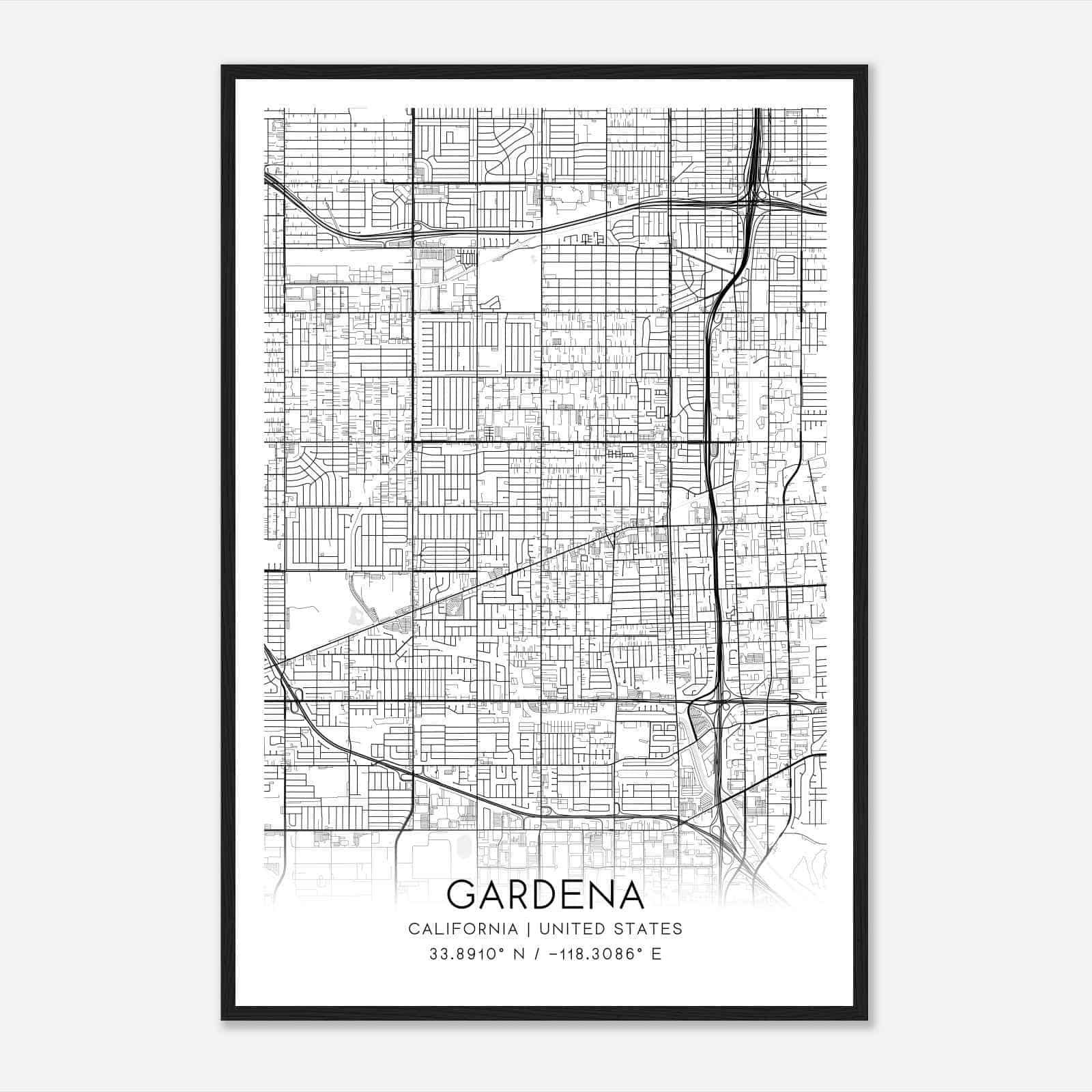 Gardena California Map Poster, Modern Home Decor Wall Art Print