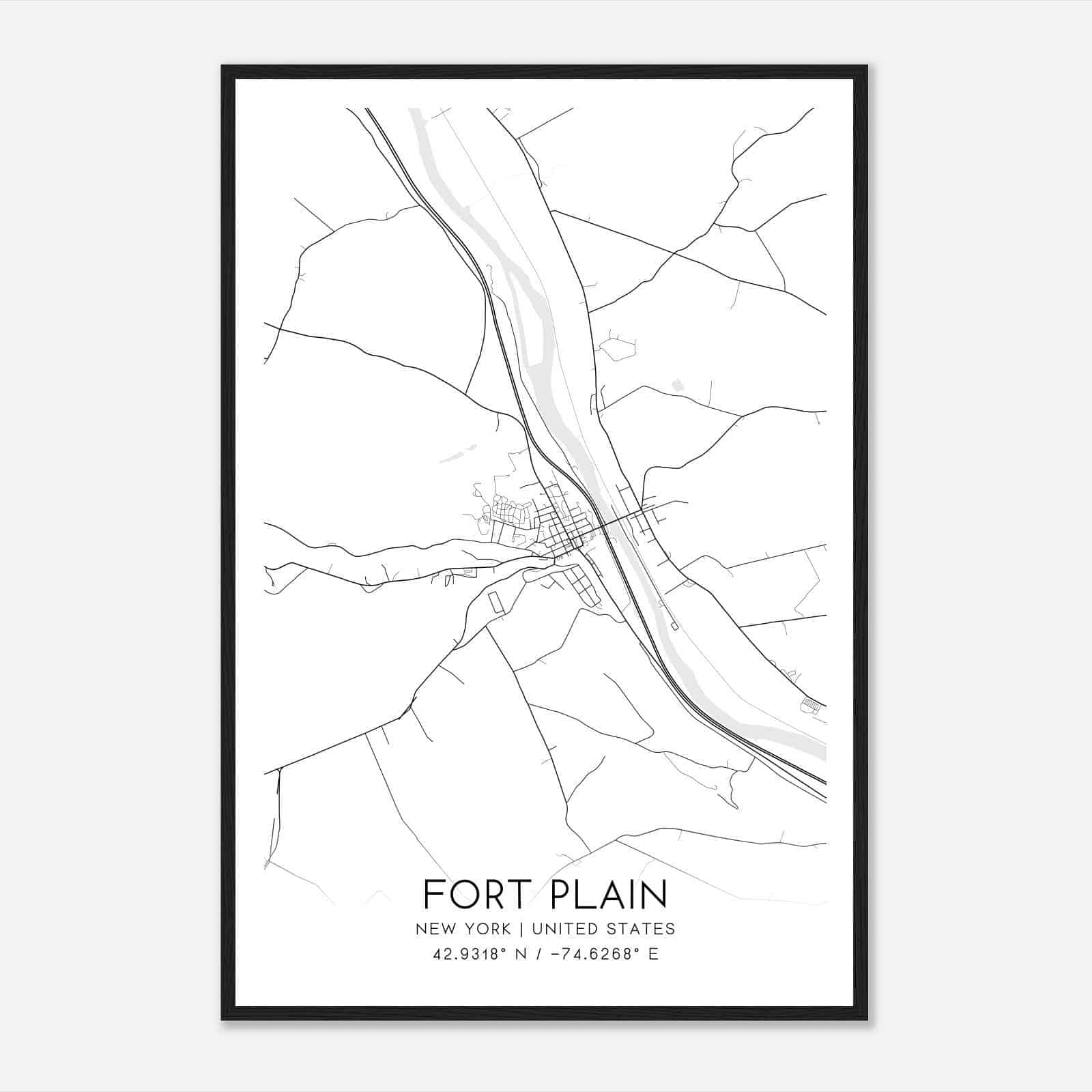 Fort Plain New York Map Poster, Modern Home Decor Wall Art Print
