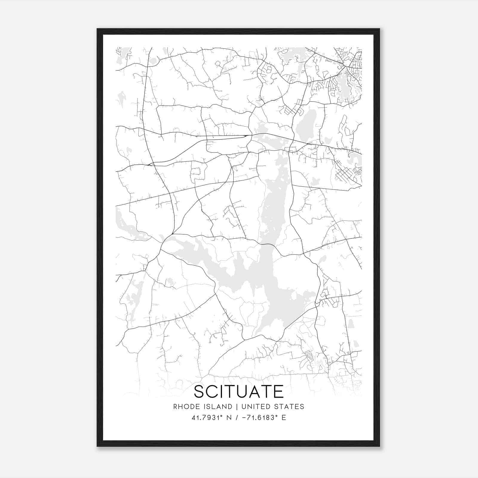 Scituate Rhode Island Map Poster, Modern Home Decor Wall Art Print
