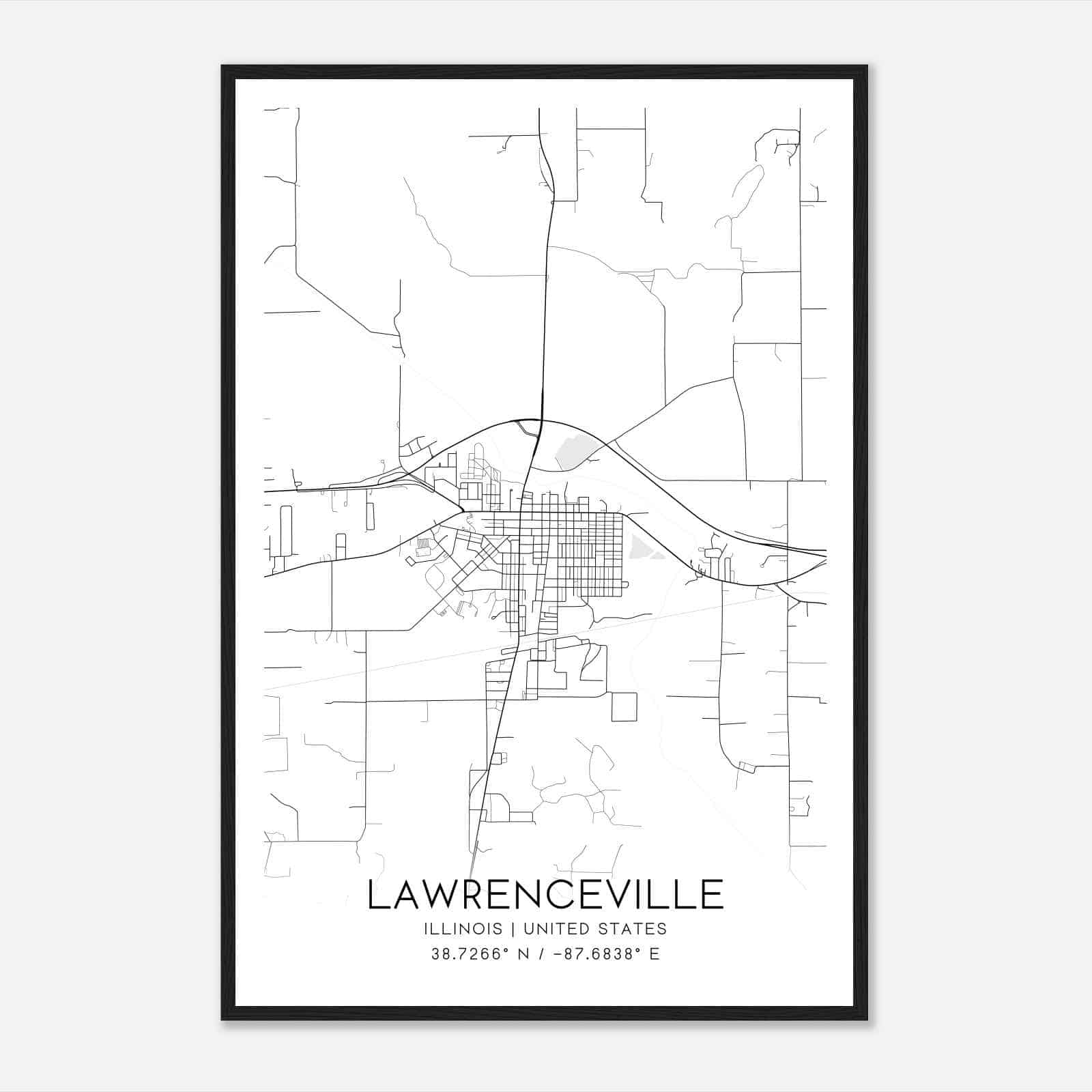 Lawrenceville Illinois Map Poster, Modern Home Decor Wall Art Print