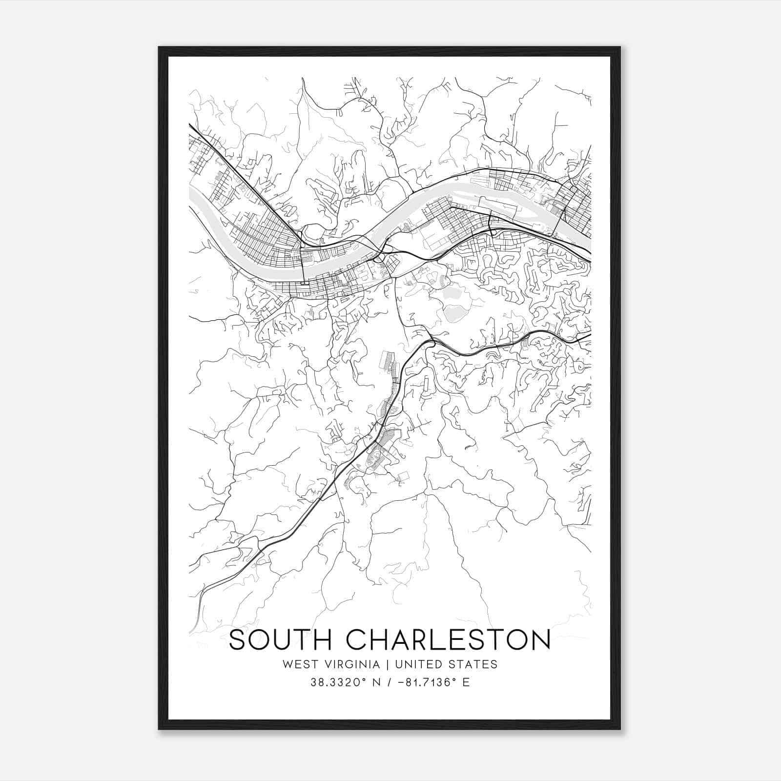 South Charleston West Virginia Map Poster, Modern Home Decor Wall Art Print