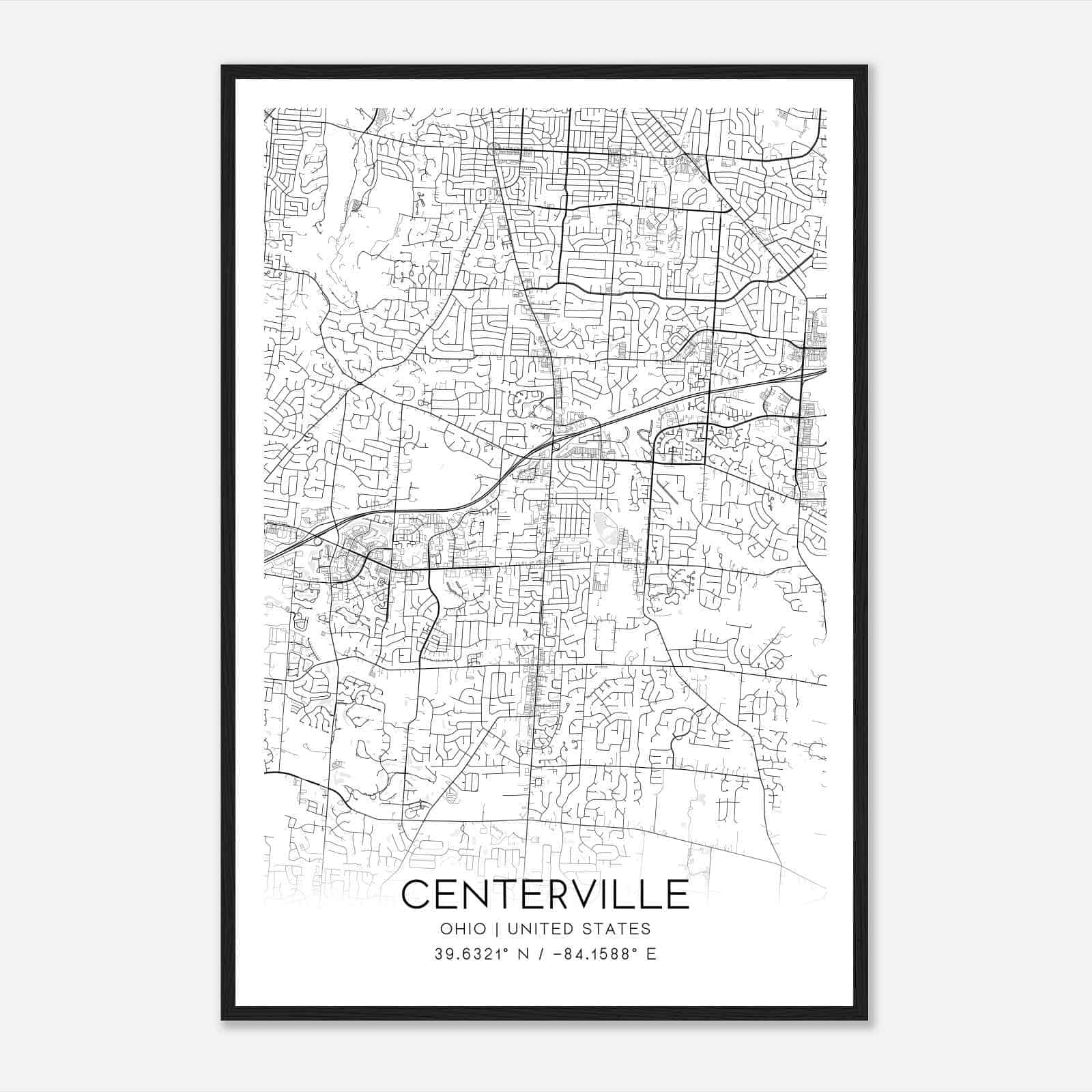 Centerville Ohio Map Poster, Modern Home Decor Wall Art Print