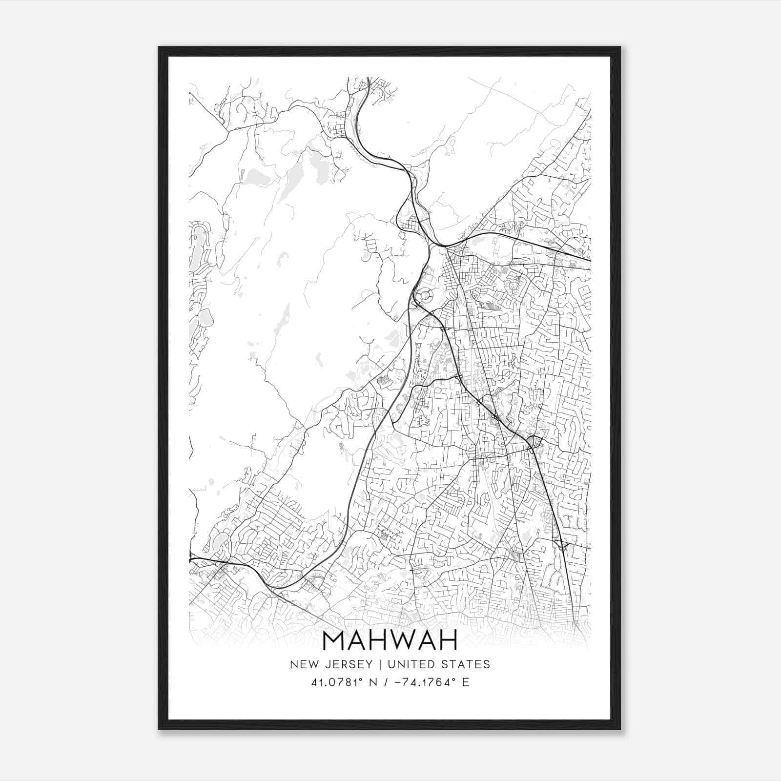 Mahwah New Jersey Map Poster, Modern Home Decor Wall Art Print