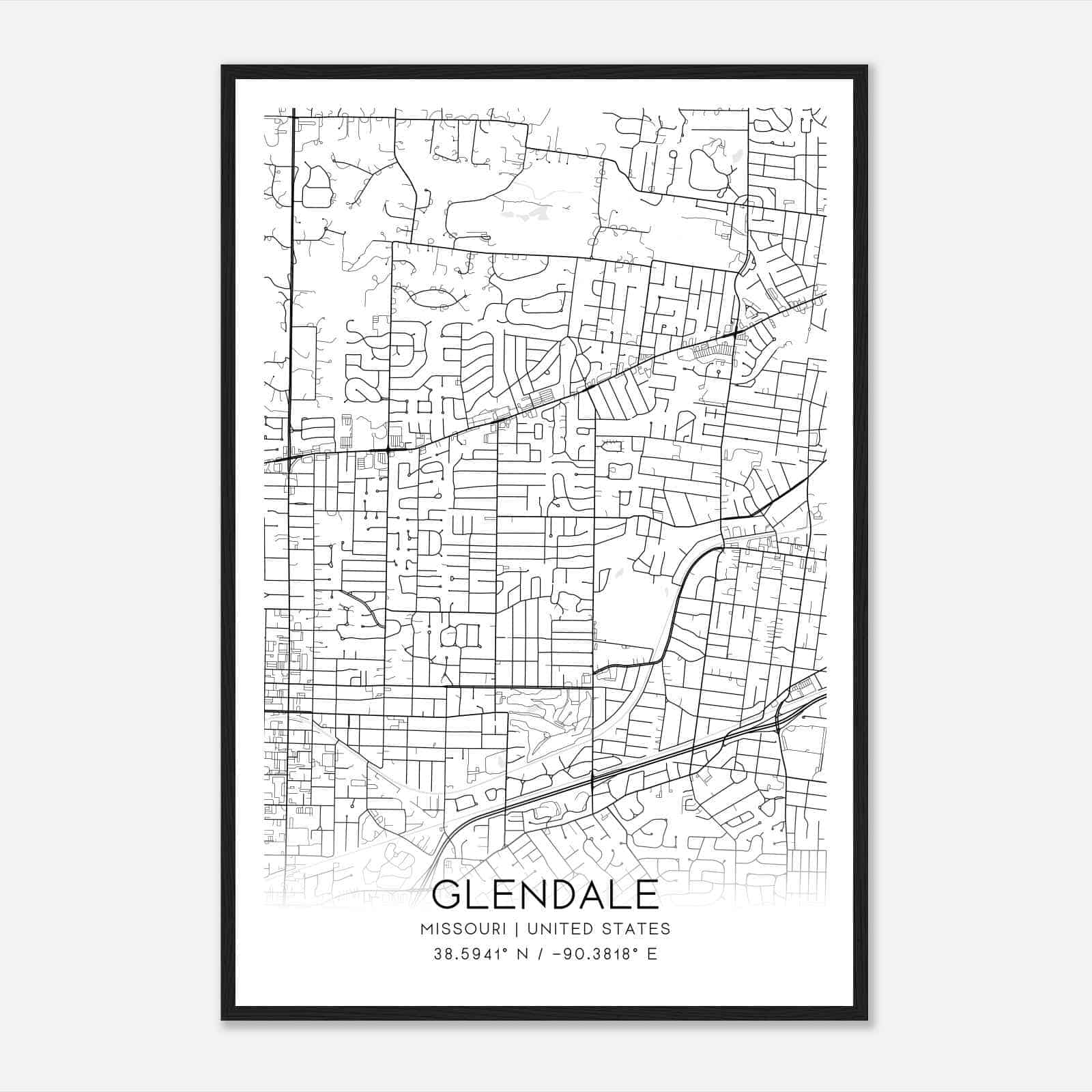 Glendale Missouri Map Poster, Modern Home Decor Wall Art Print