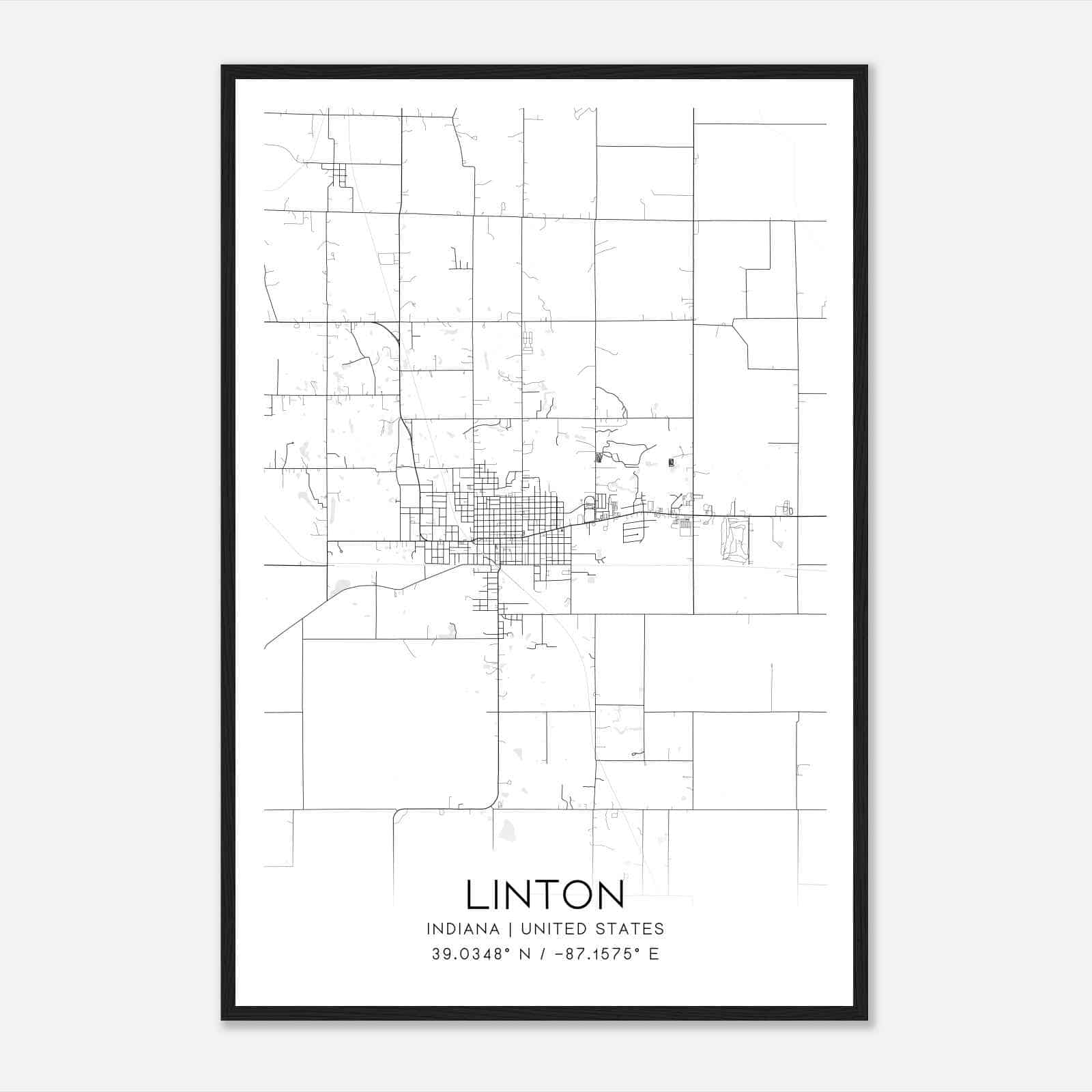 Linton Indiana Map Poster, Modern Home Decor Wall Art Print