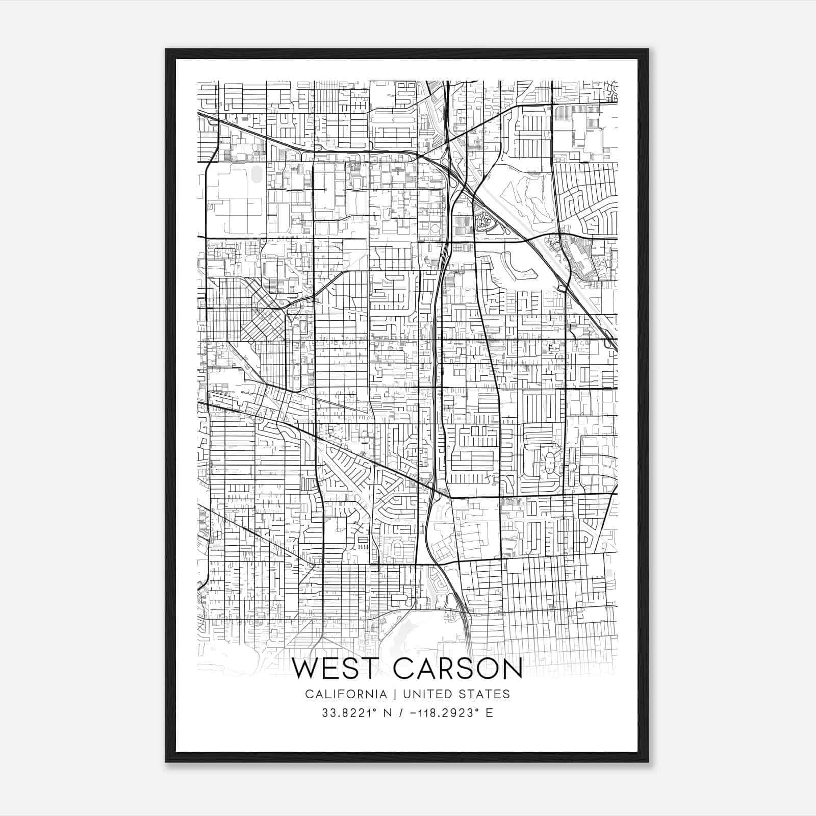 West Carson California Map Poster, Modern Home Decor Wall Art Print