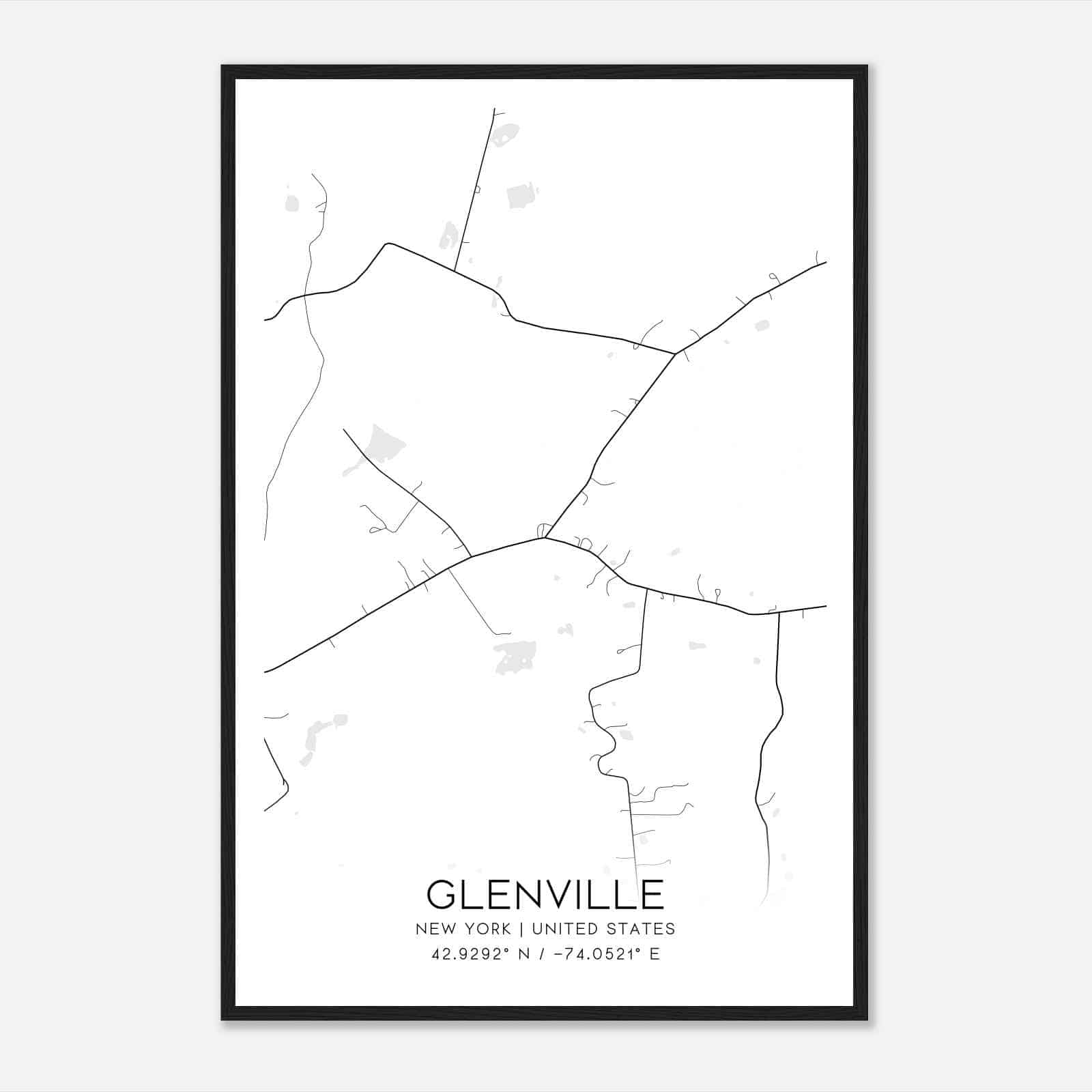 Glenville New York Map Poster, Modern Home Decor Wall Art Print