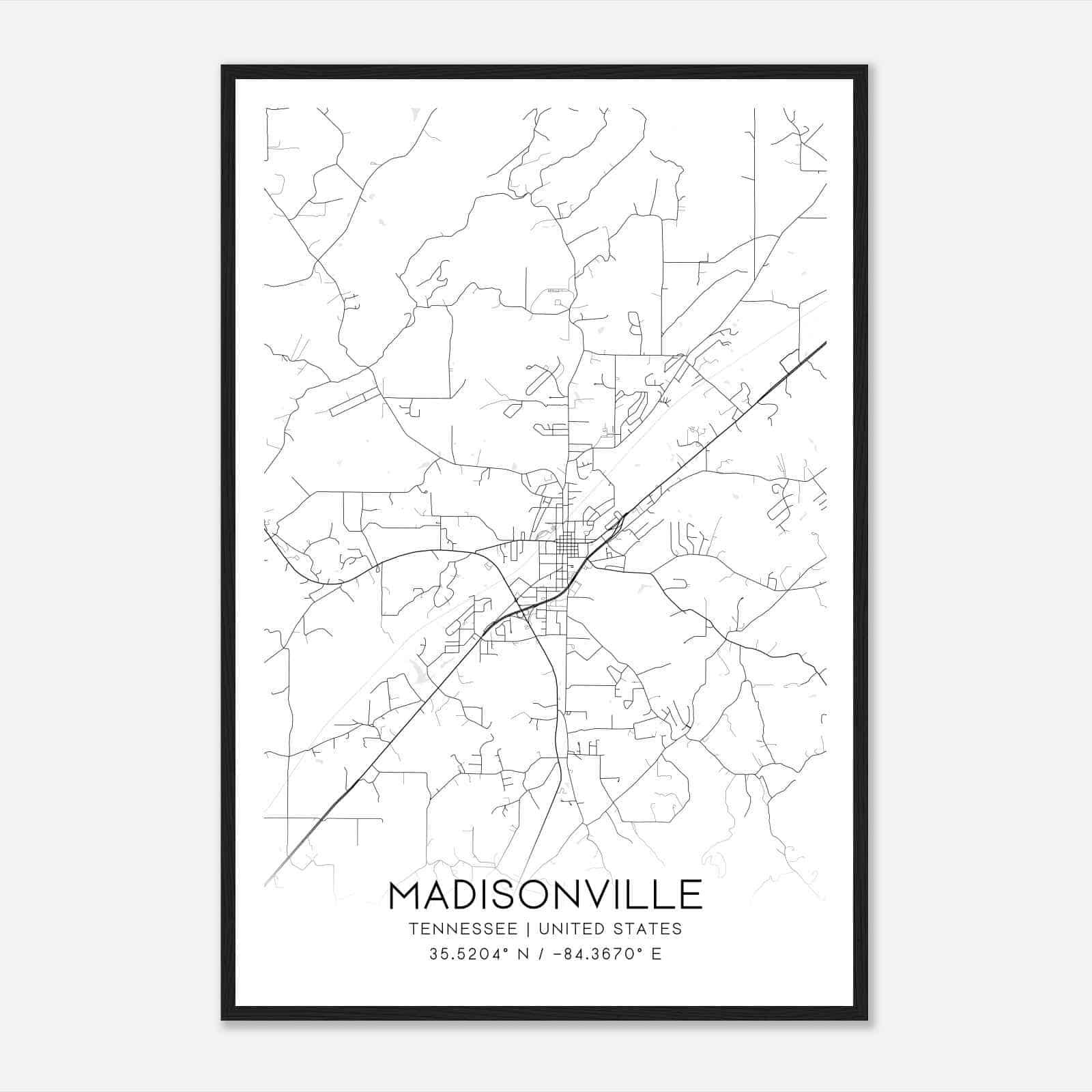 Madisonville Tennessee Map Poster, Modern Home Decor Wall Art Print