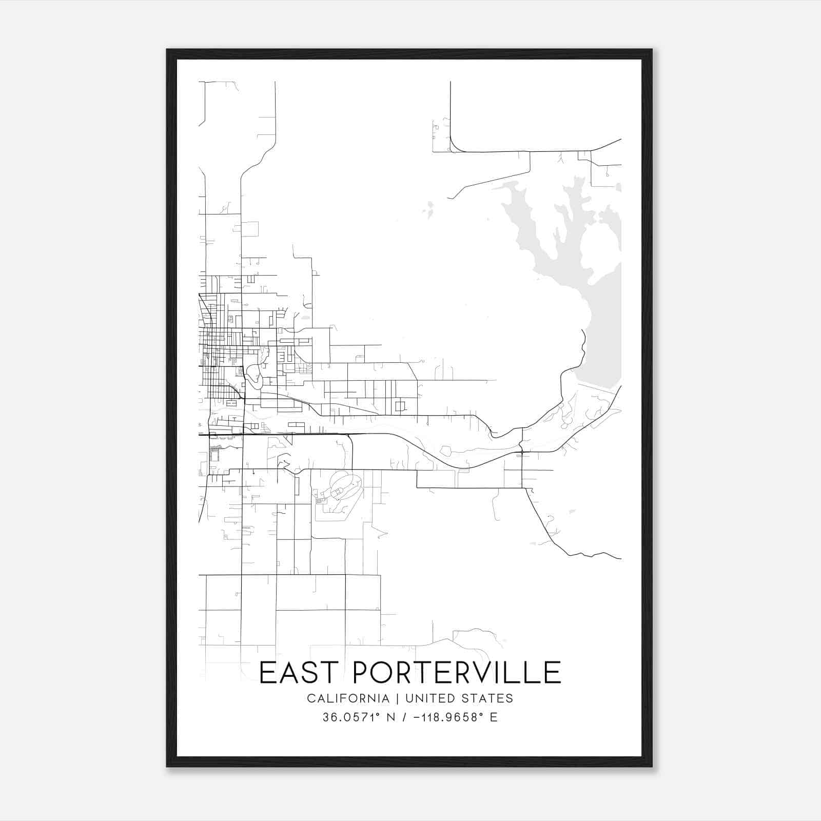 East Porterville California Map Poster, Modern Home Decor Wall Art Print