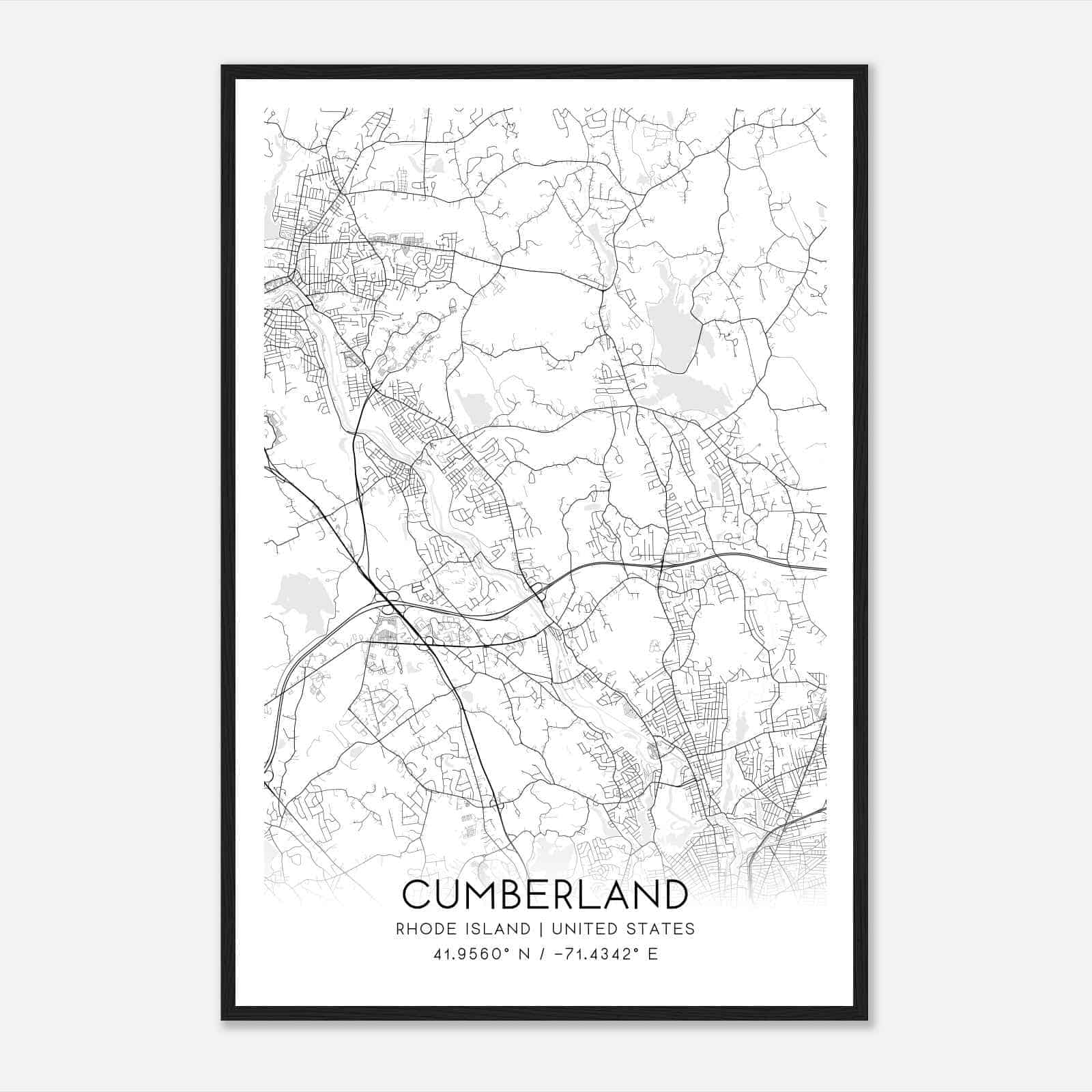 Cumberland Rhode Island Map Poster, Modern Home Decor Wall Art Print