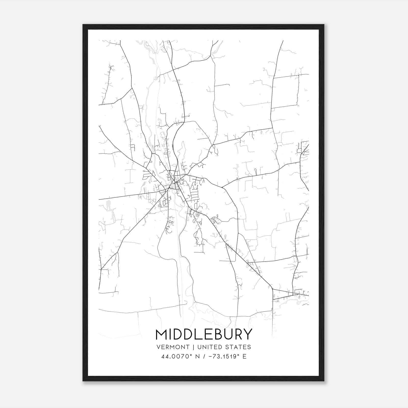Middlebury Vermont Map Poster, Modern Home Decor Wall Art Print