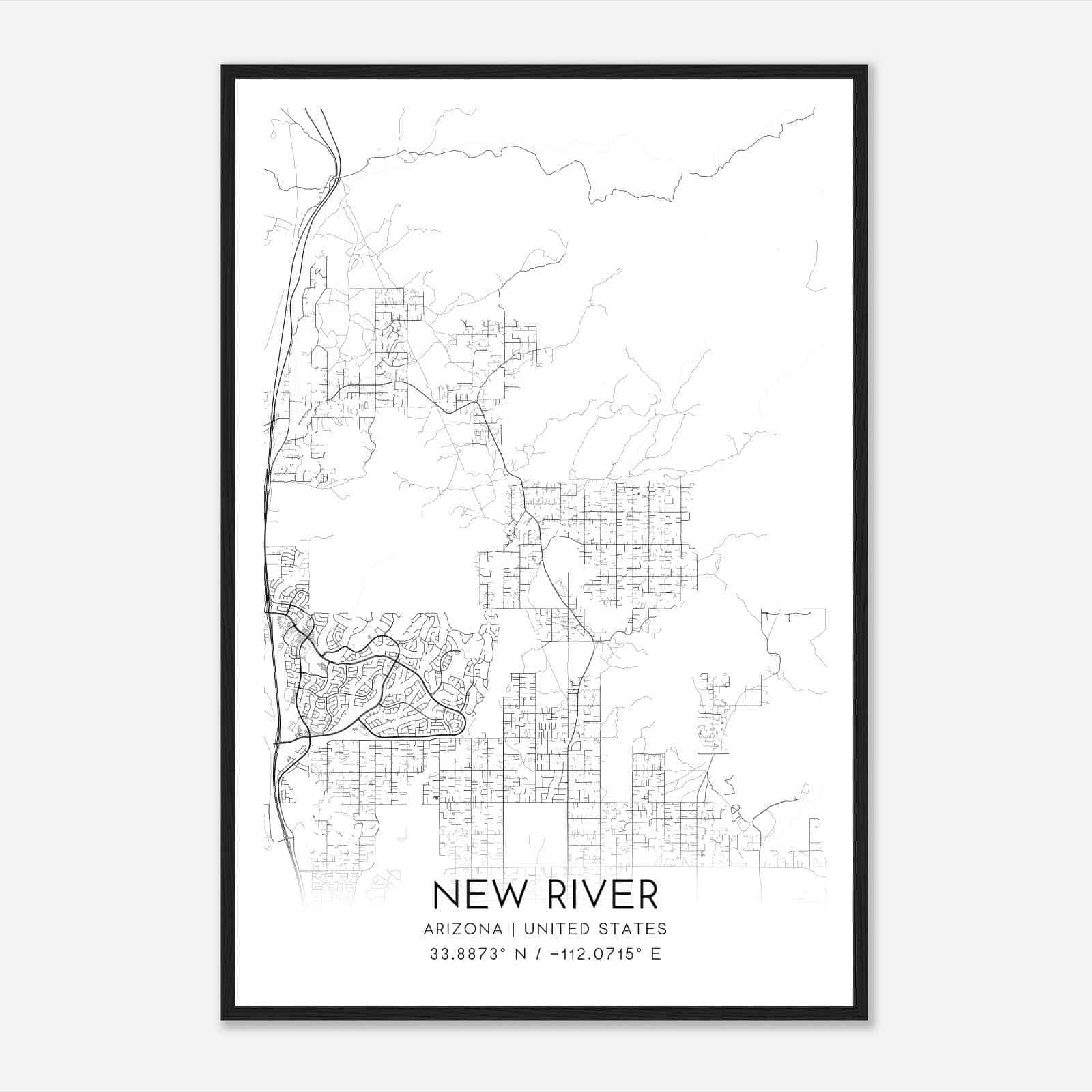 New River Arizona Map Poster, Modern Home Decor Wall Art Print