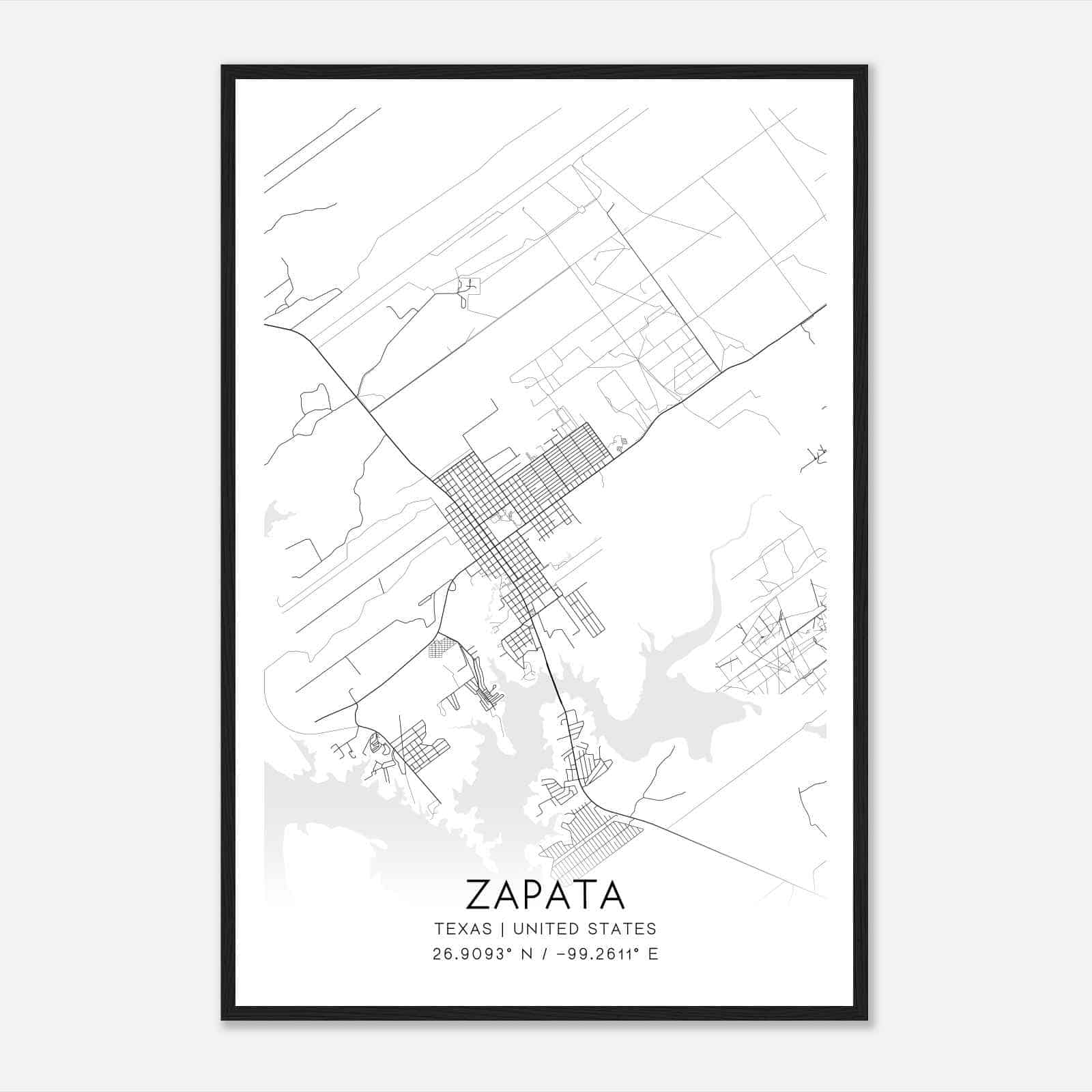 Zapata Texas Map Poster, Modern Home Decor Wall Art Print
