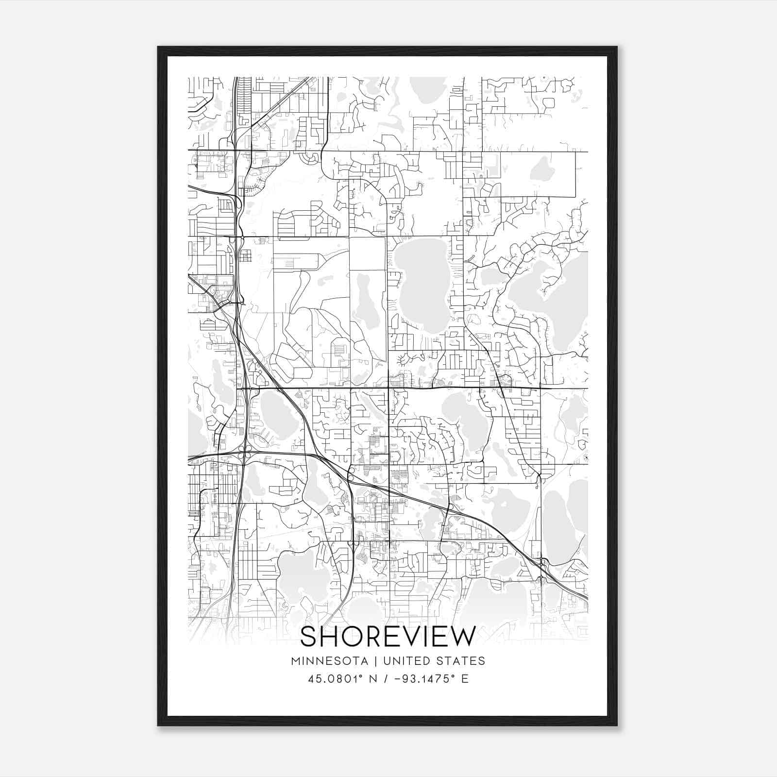 Shoreview Minnesota Map Poster, Modern Home Decor Wall Art Print