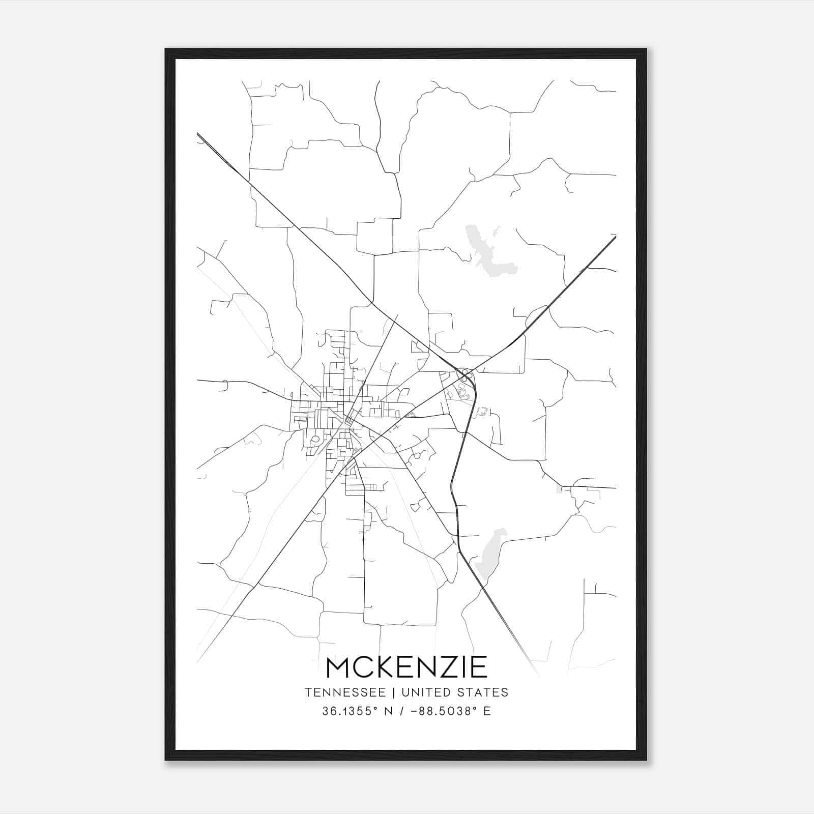 McKenzie Tennessee Map Poster, Modern Home Decor Wall Art Print