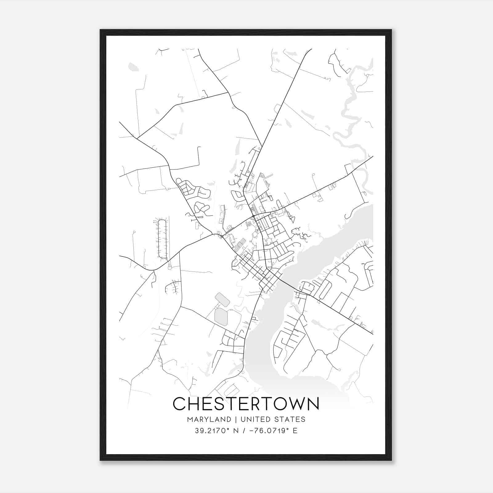Chestertown Maryland Map Poster, Modern Home Decor Wall Art Print