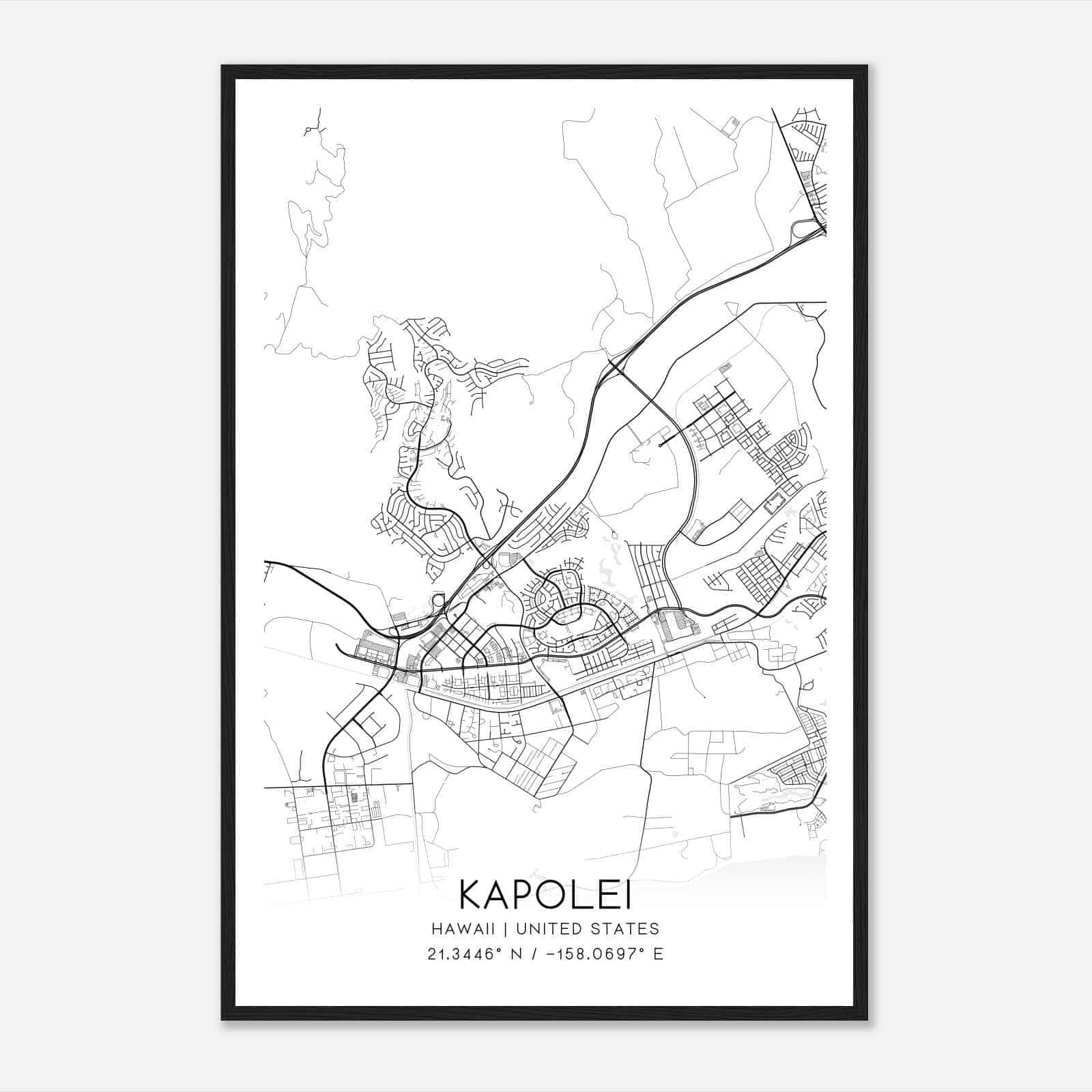 Kapolei Hawaii Map Poster, Modern Home Decor Wall Art Print