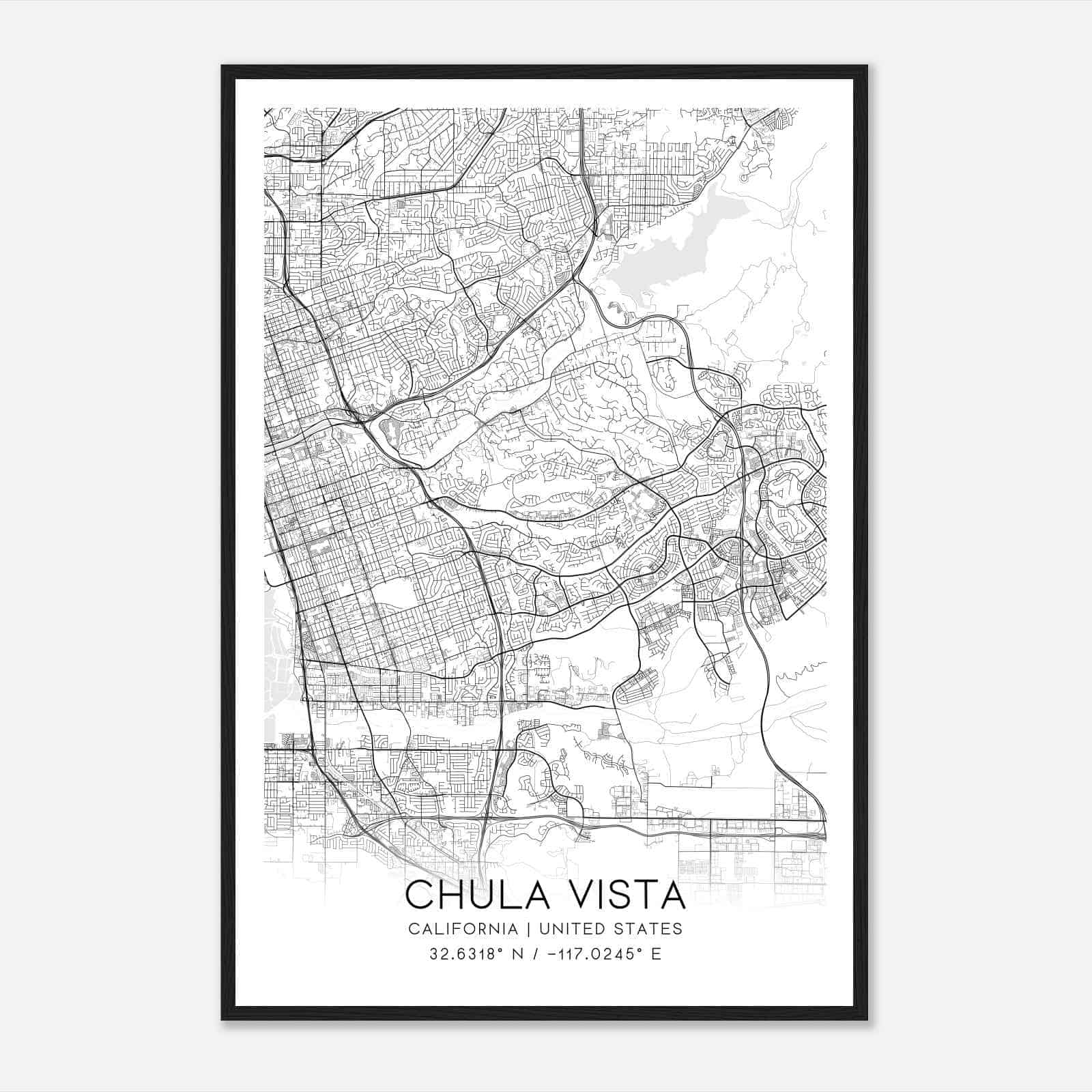 Chula Vista California Map Poster, Modern Home Decor Wall Art Print