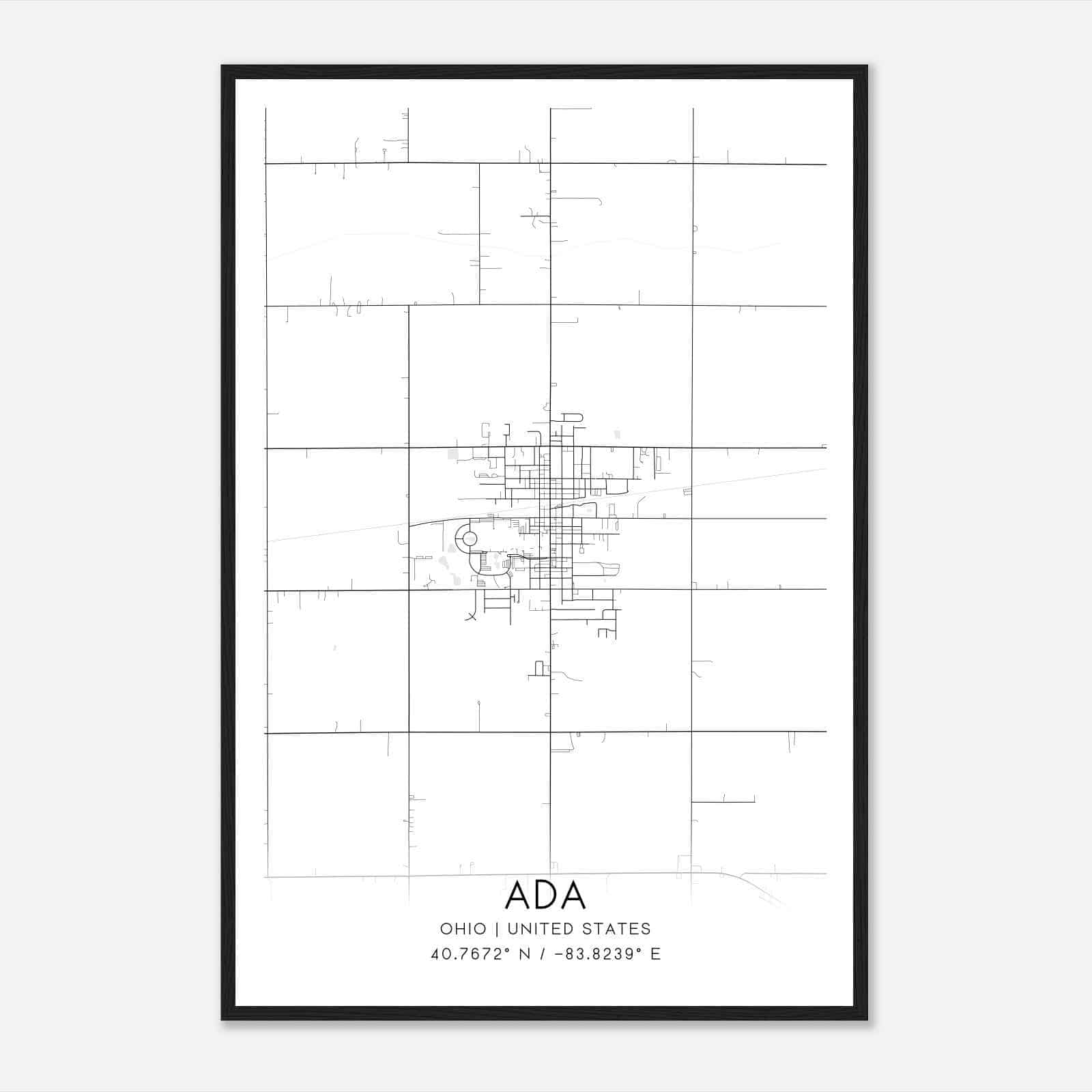 Ada Ohio Map Poster, Modern Home Decor Wall Art Print