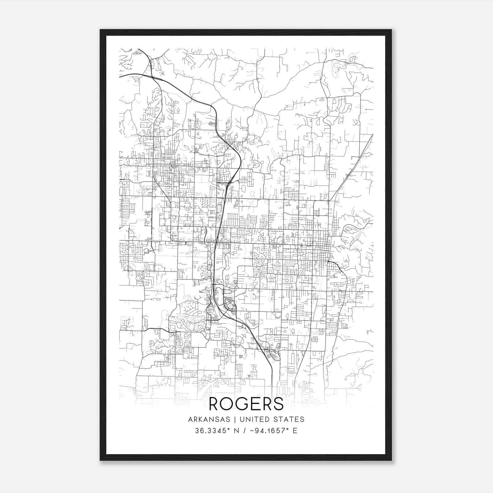 Rogers Arkansas Map Poster, Modern Home Decor Wall Art Print