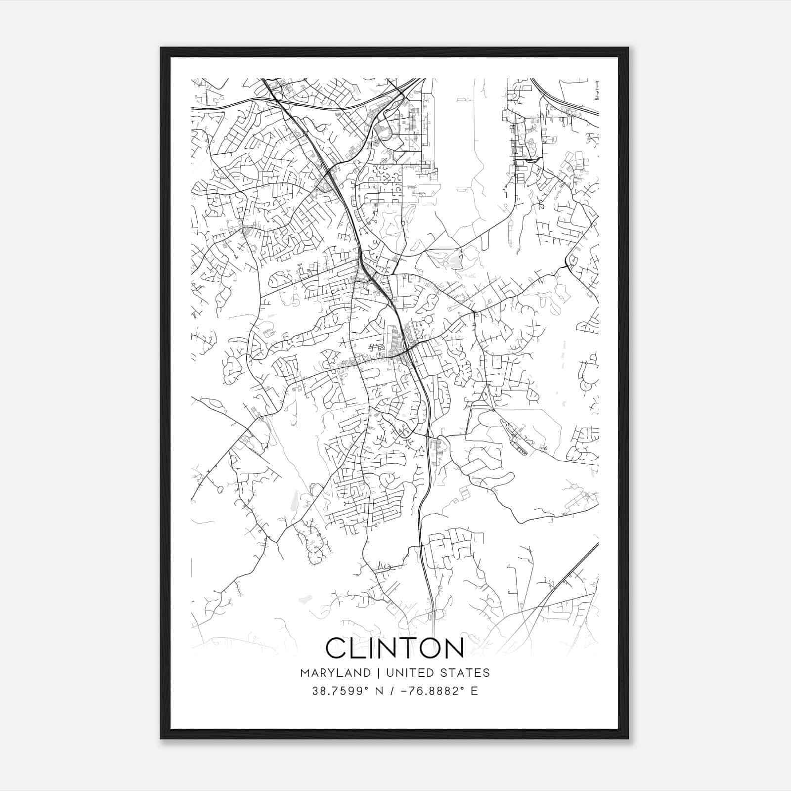 Clinton Maryland Map Poster, Modern Home Decor Wall Art Print