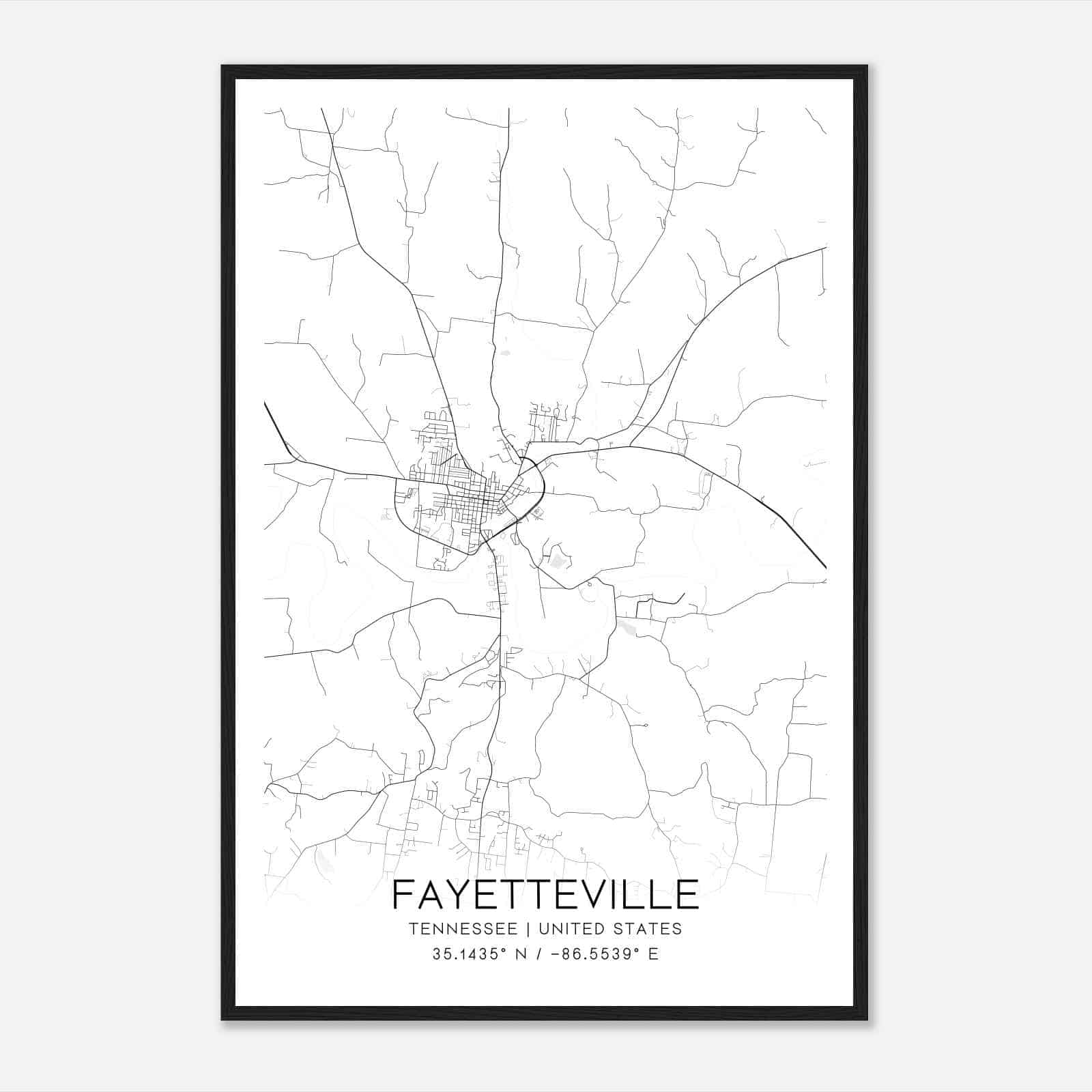 Fayetteville Tennessee Map Poster, Modern Home Decor Wall Art Print