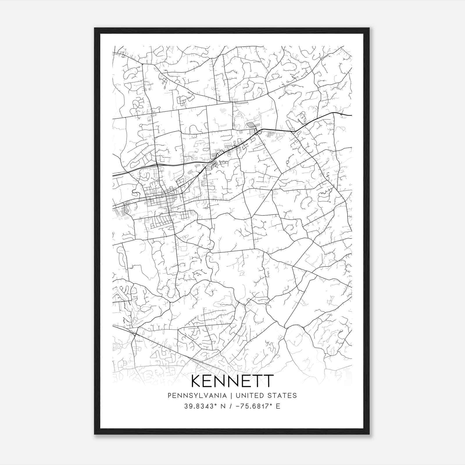Kennett Pennsylvania Map Poster, Modern Home Decor Wall Art Print