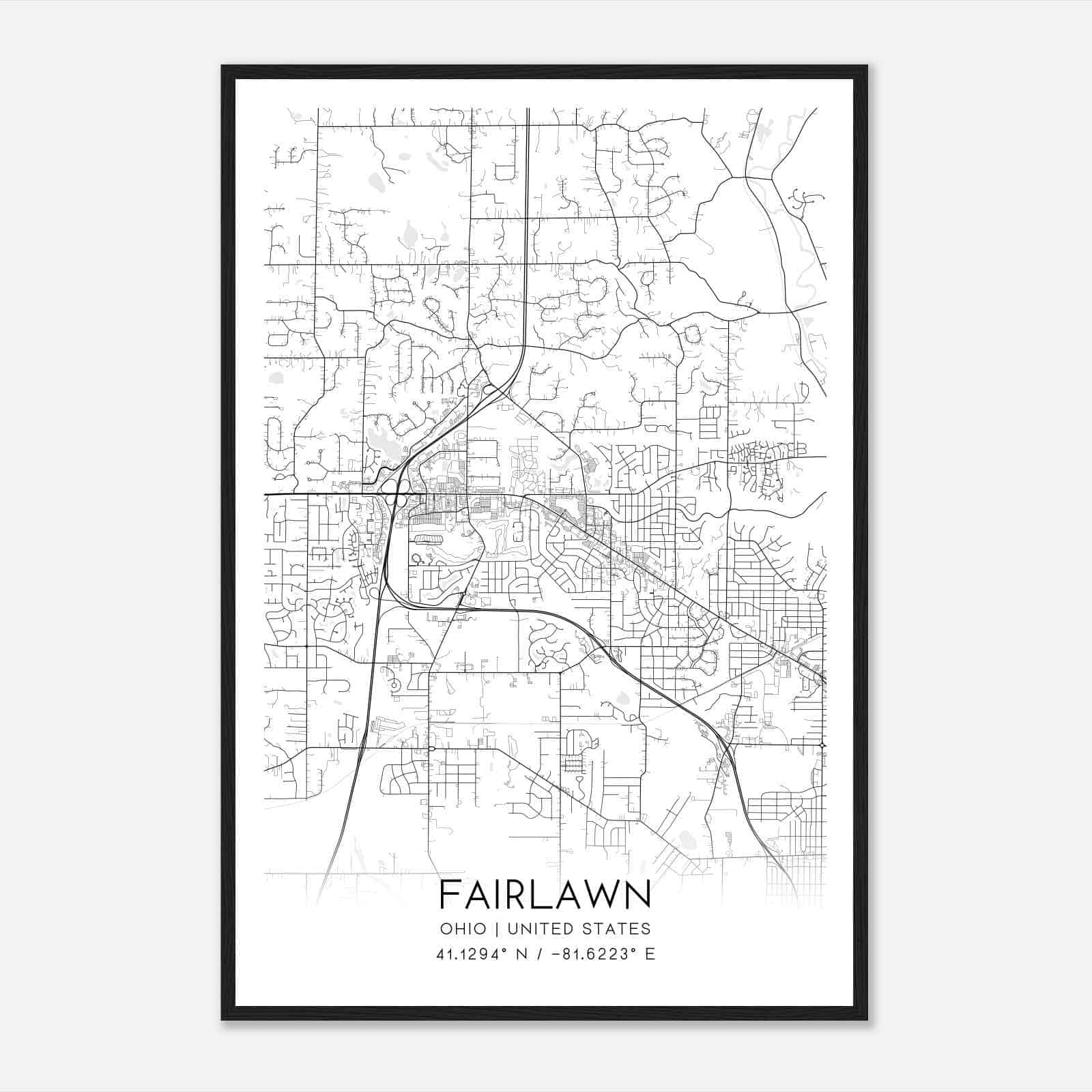 Fairlawn Ohio Map Poster, Modern Home Decor Wall Art Print