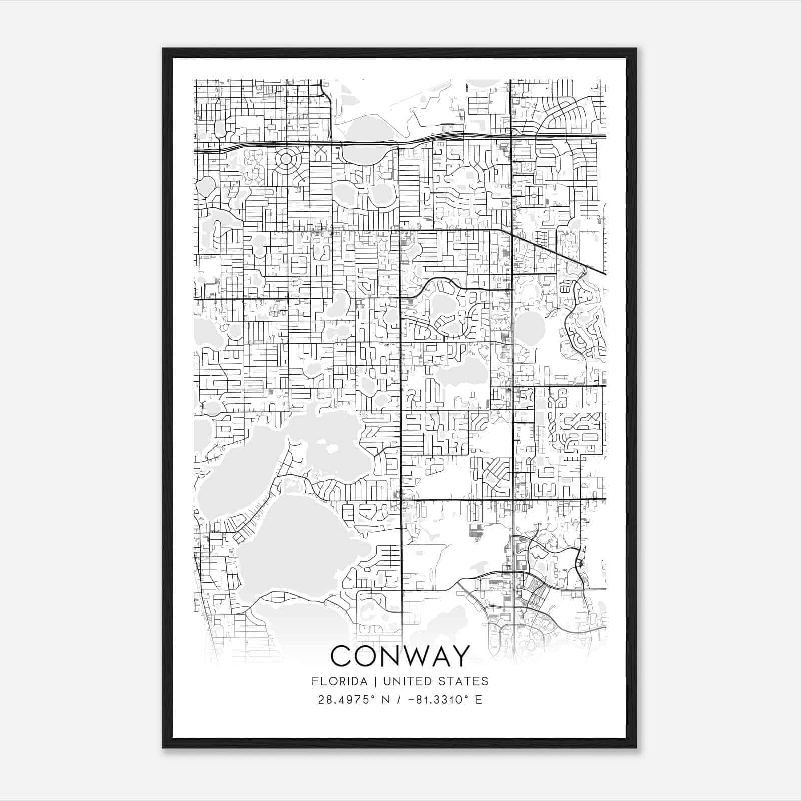 Conway Florida Map Poster, Modern Home Decor Wall Art Print