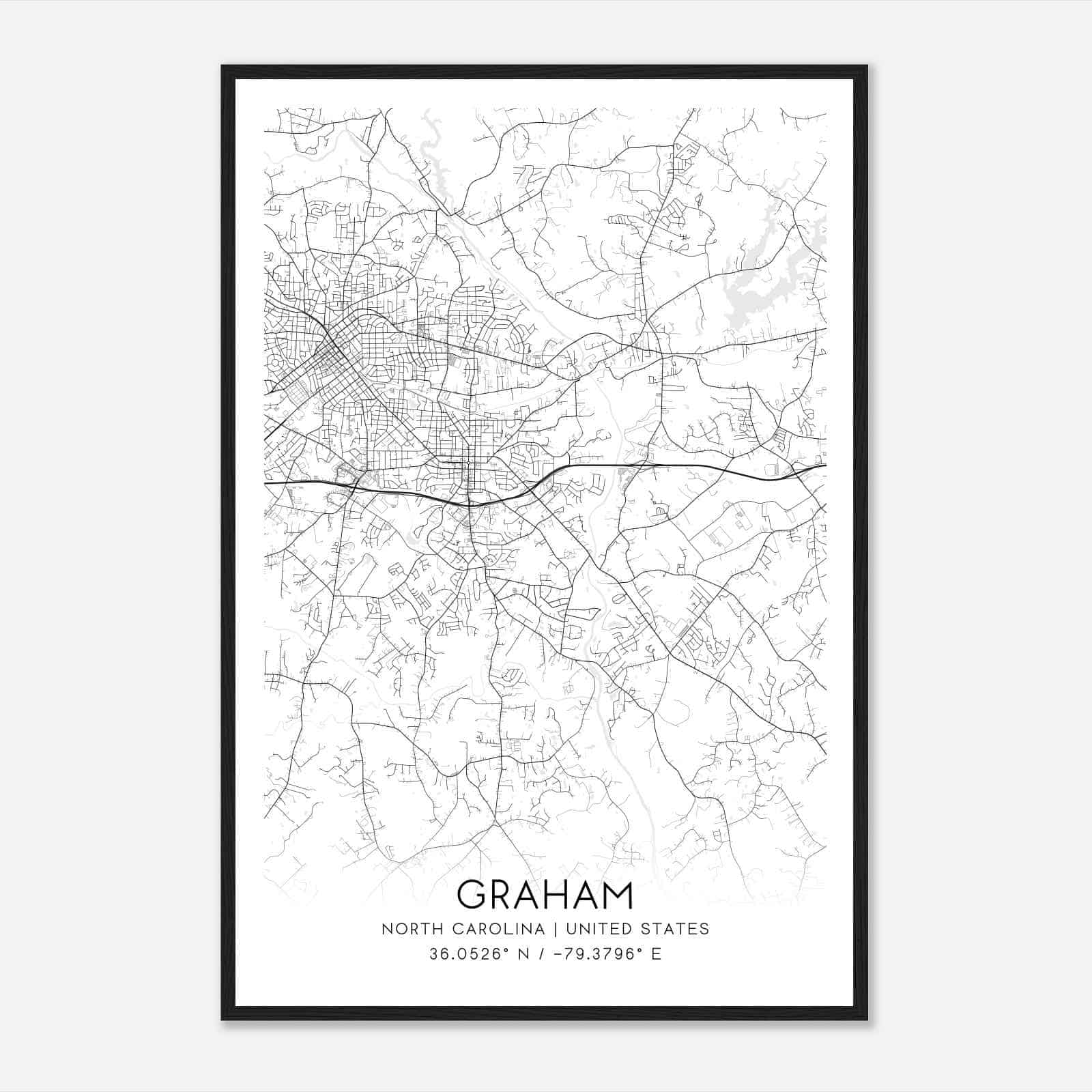 Graham North Carolina Map Poster, Modern Home Decor Wall Art Print
