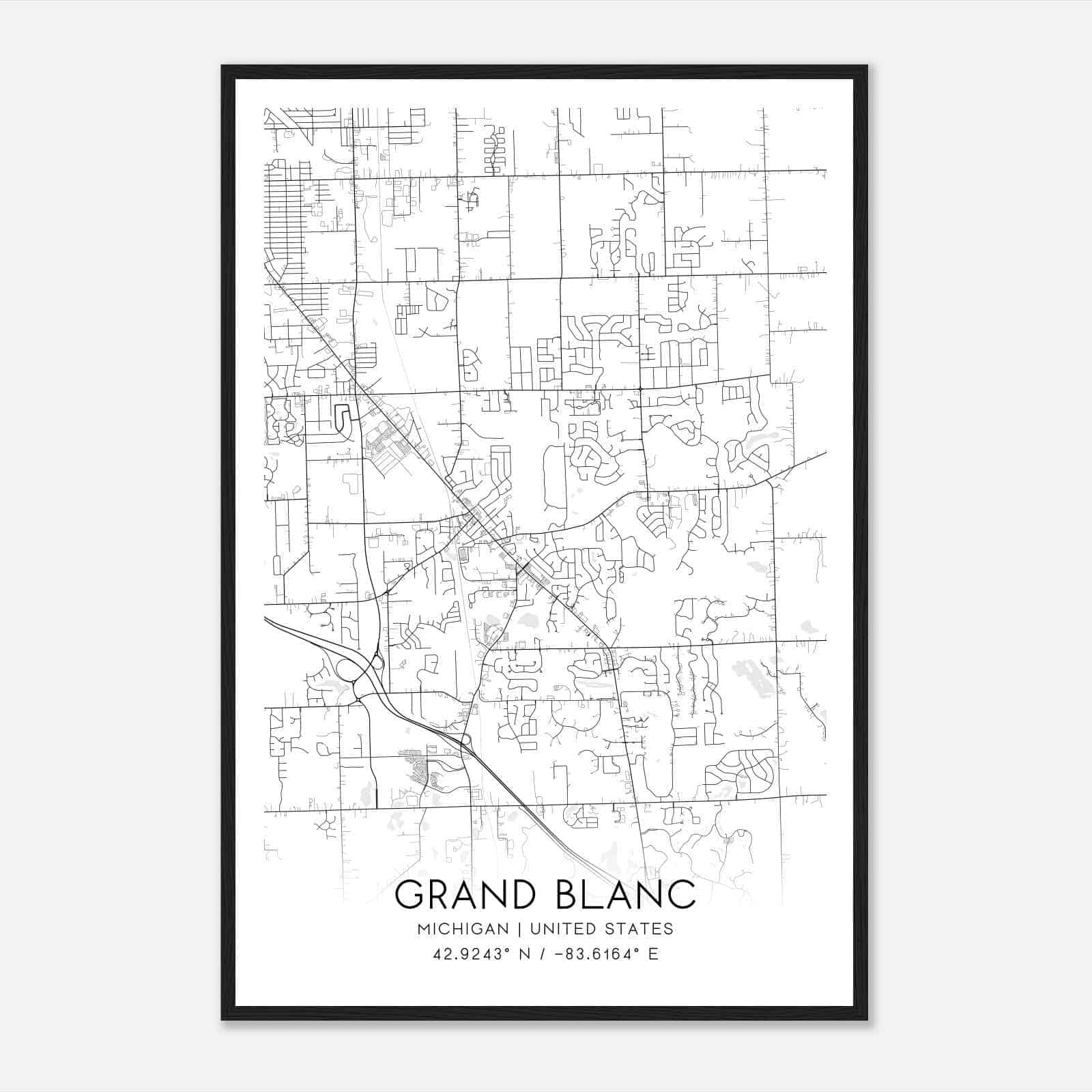 Grand Blanc Michigan Map Poster, Modern Home Decor Wall Art Print