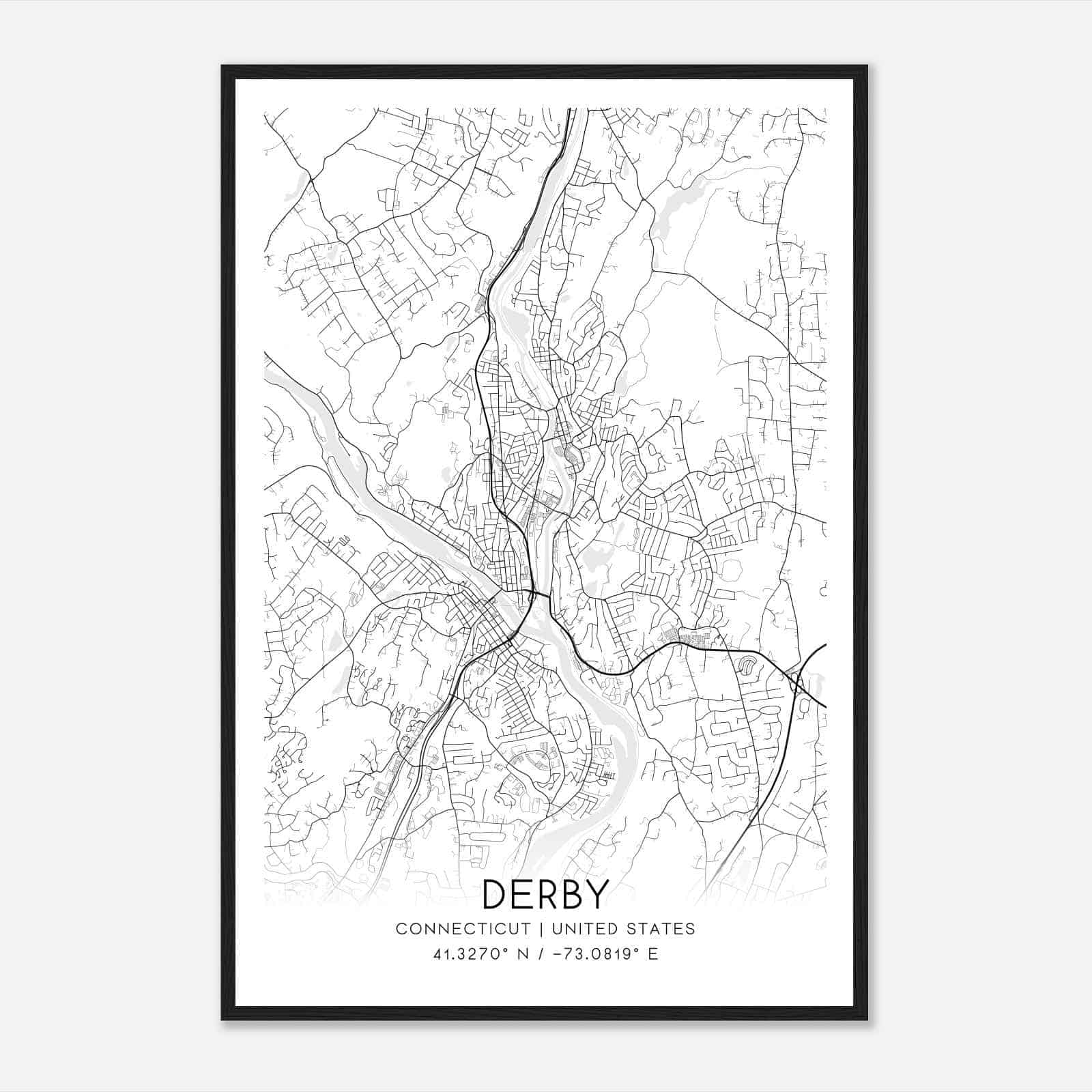 Derby Connecticut Map Poster, Modern Home Decor Wall Art Print