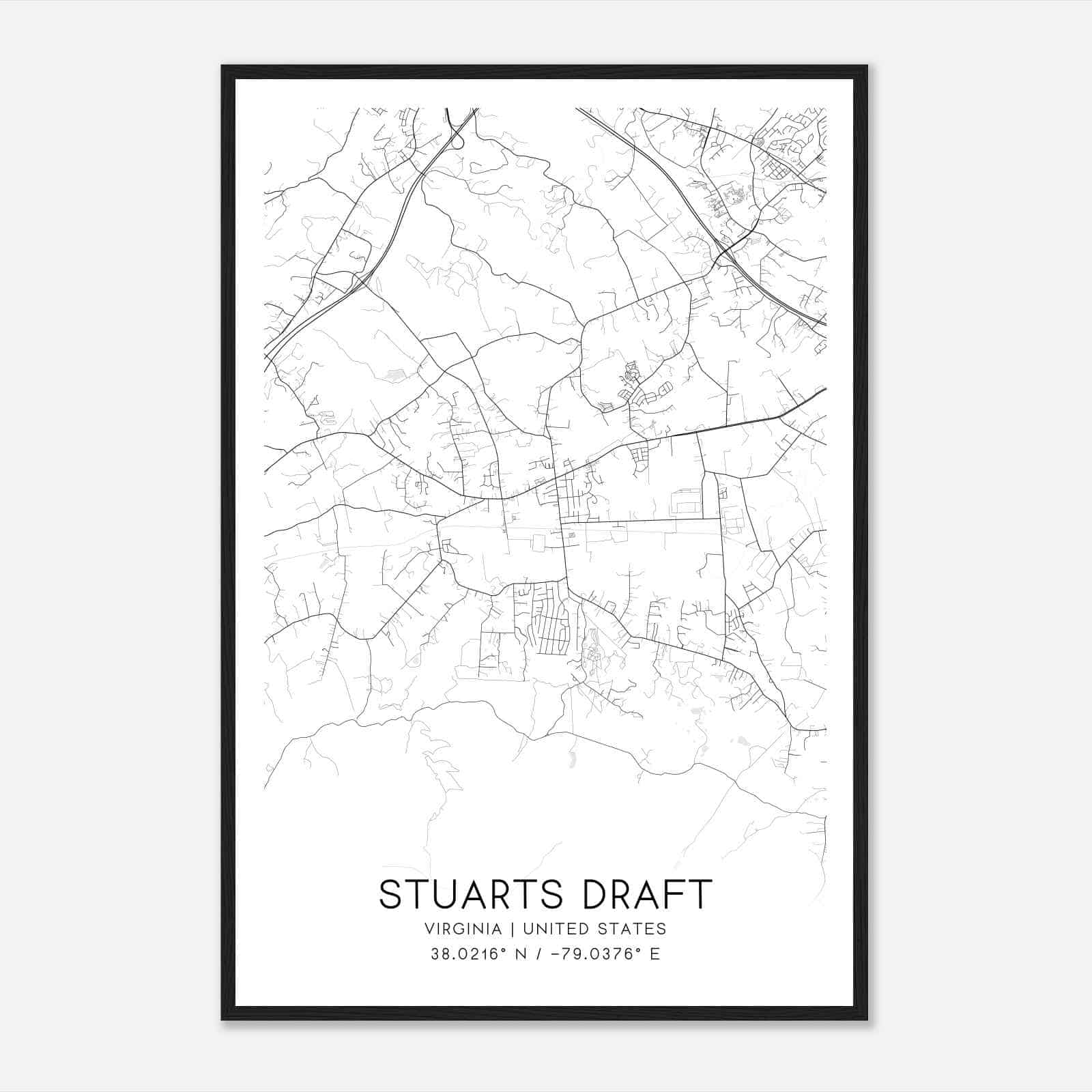 Stuarts Draft Virginia Map Poster, Modern Home Decor Wall Art Print Stuarts Draft Virginia Map Poster, Modern Home Decor Wall Art Print