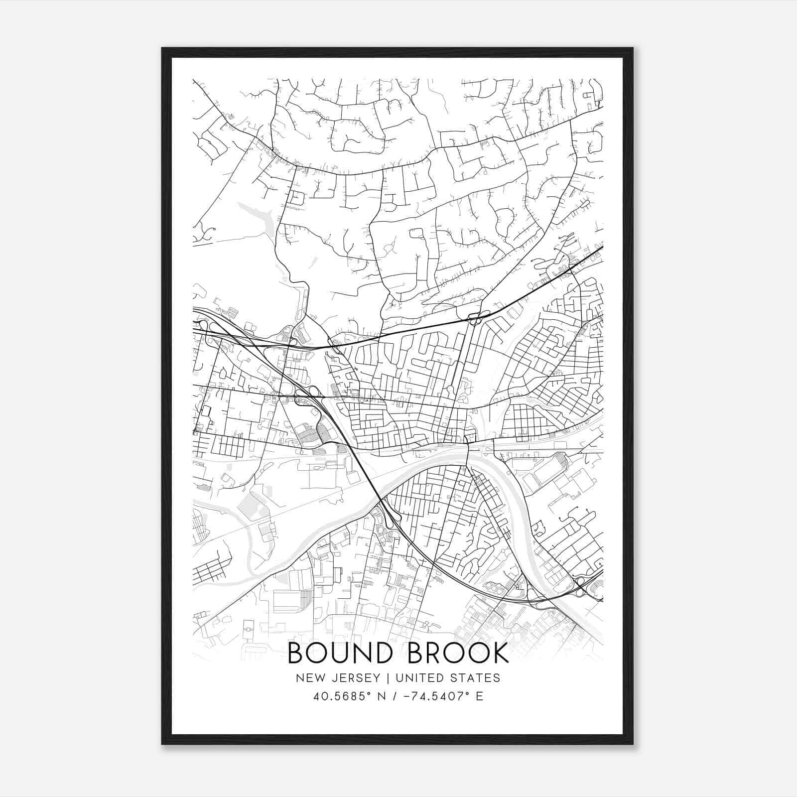 Bound Brook New Jersey Map Poster, Modern Home Decor Wall Art Print