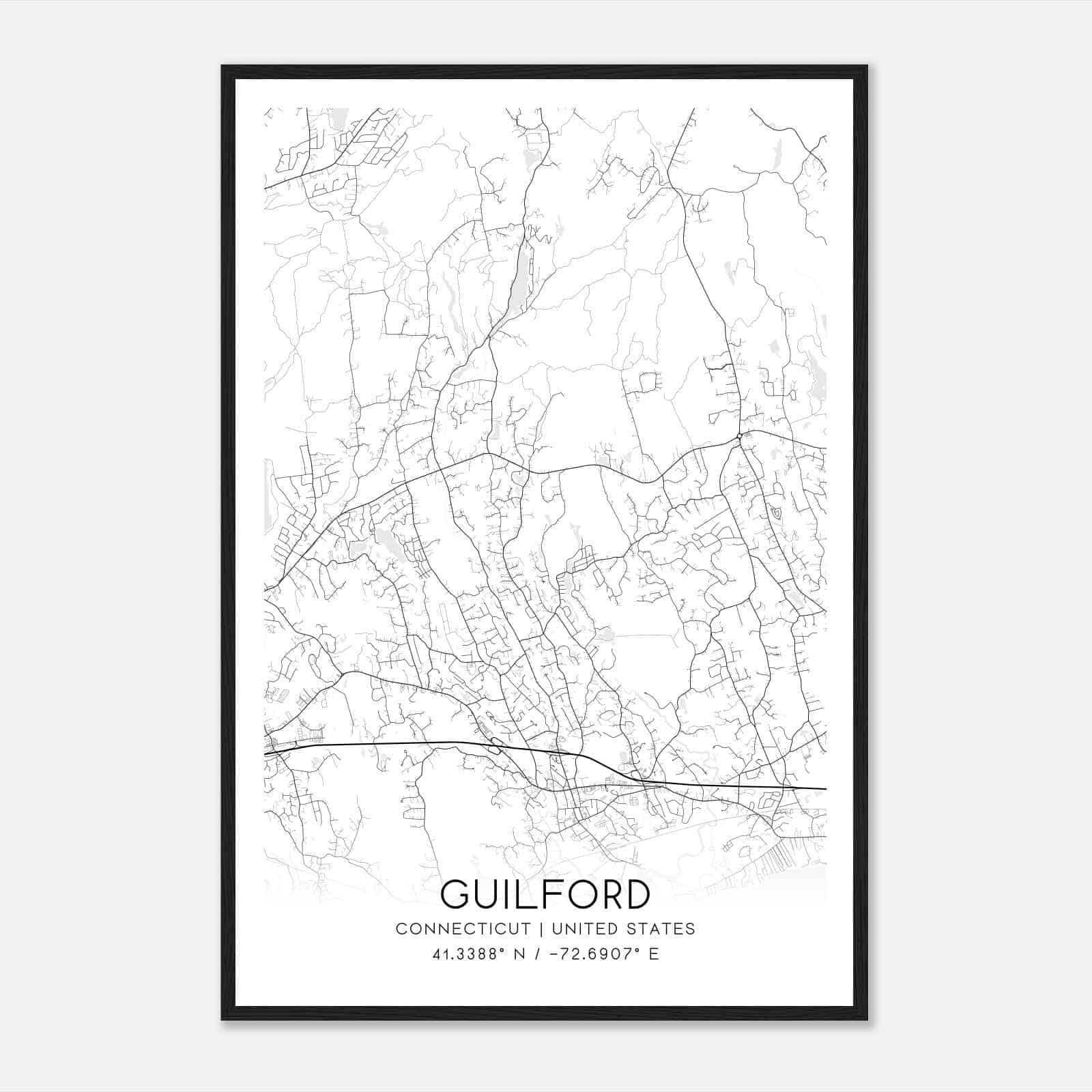 Guilford Connecticut Map Poster, Modern Home Decor Wall Art Print
